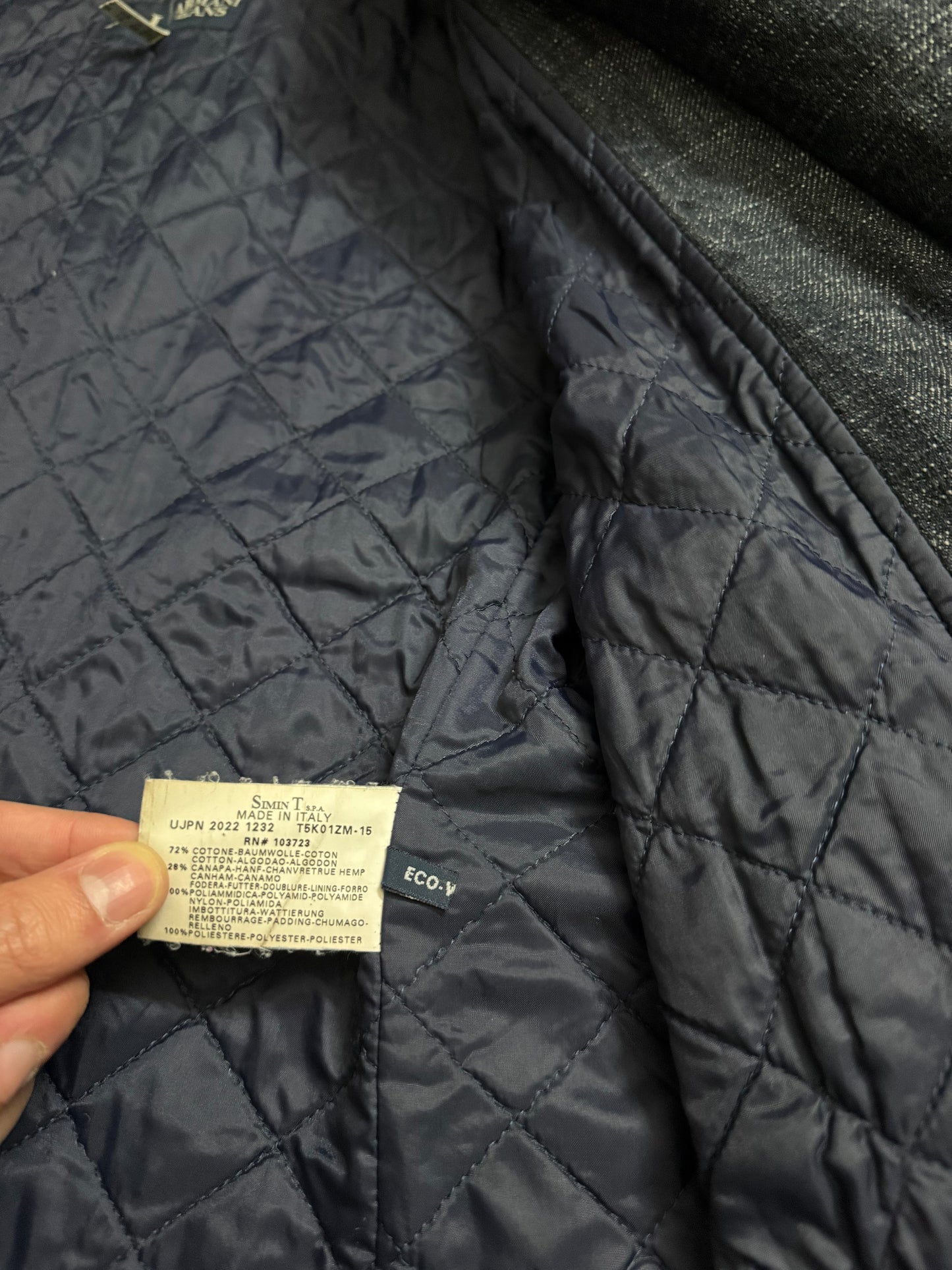 Armani Jeans Indigo denim hemp trenchcoat quilted jacket - L