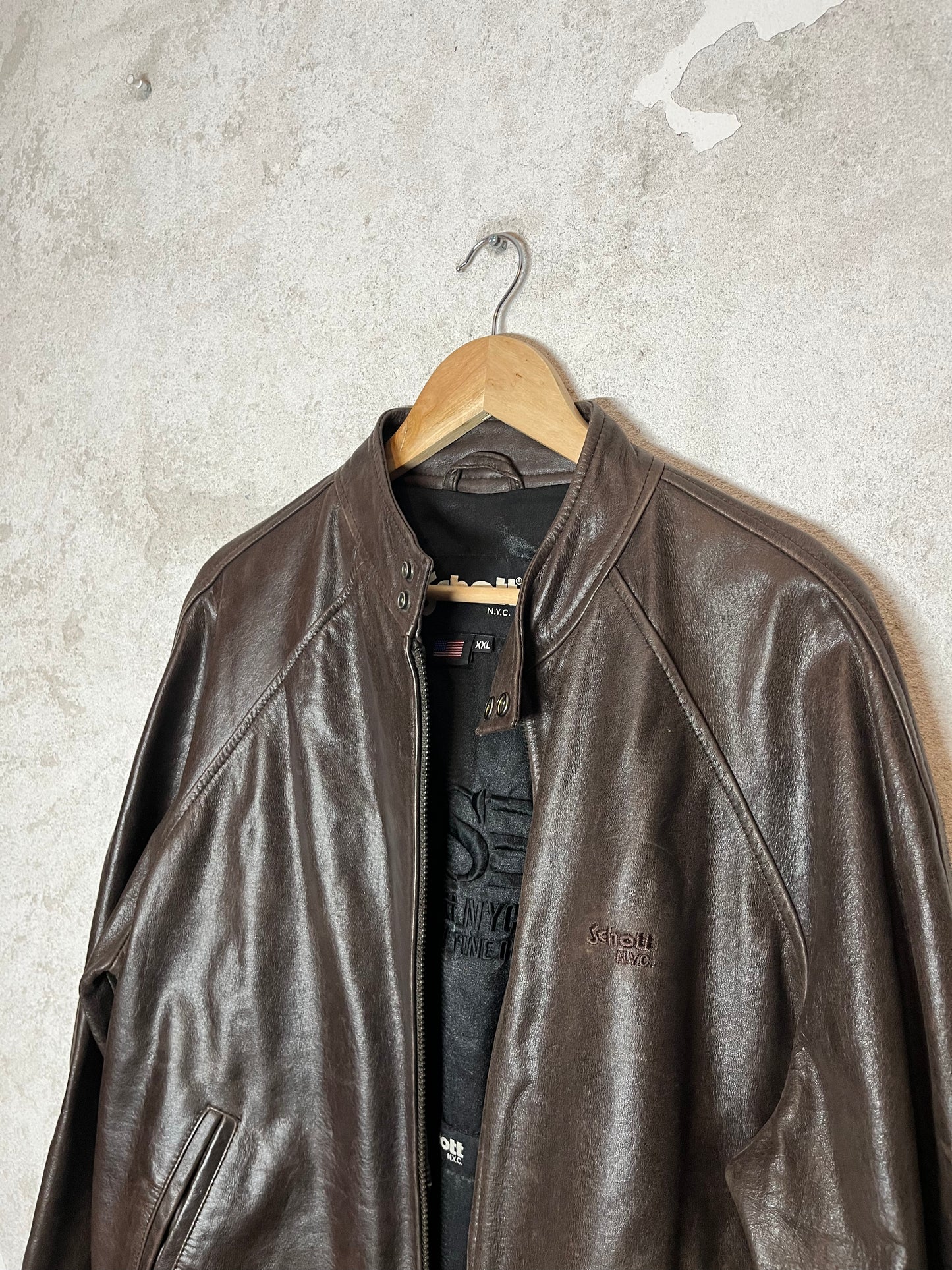 Schott NYC dark brown leather motor jacket - L