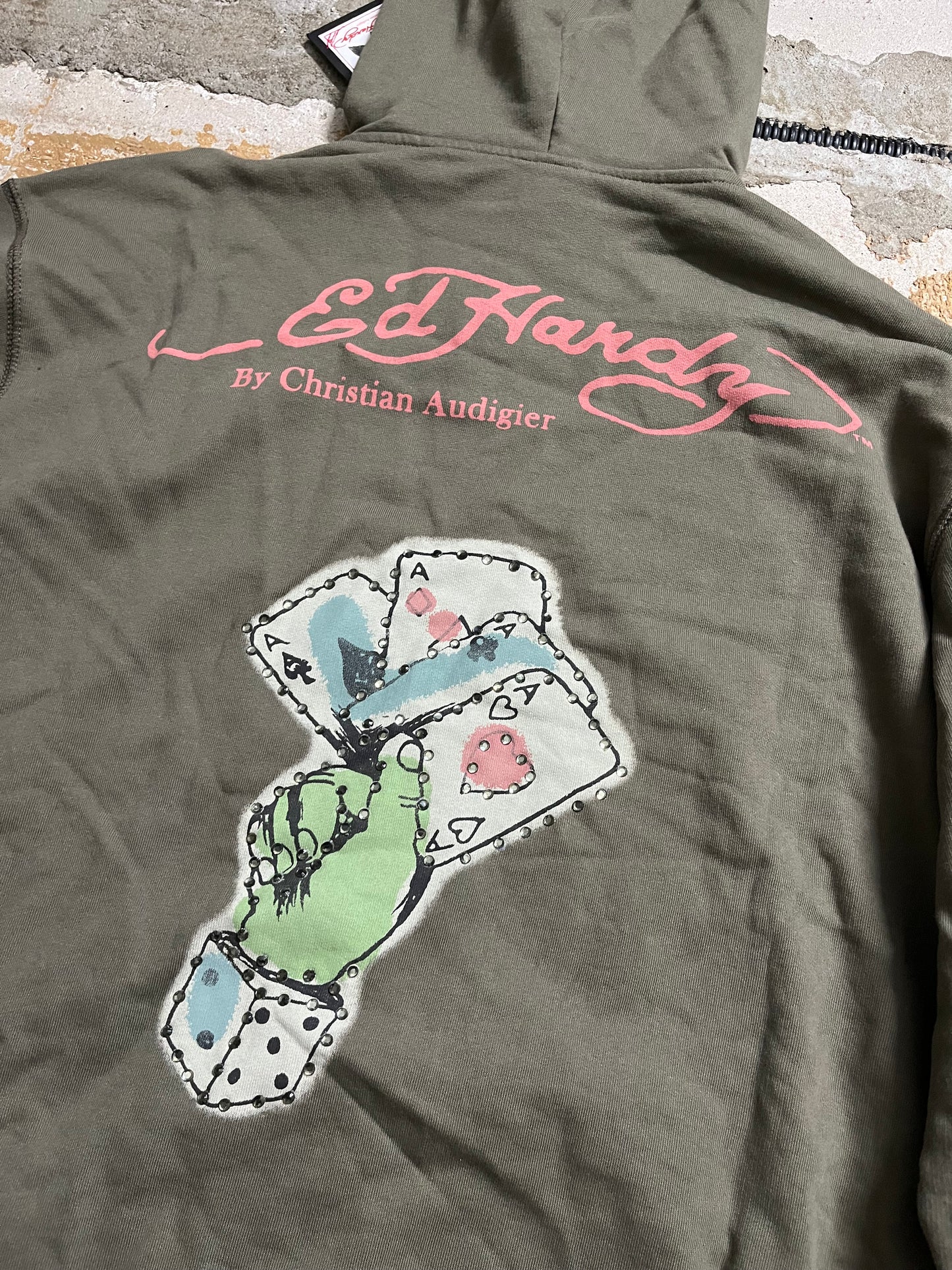 Ed Hardy green zip-up hoodie - XL