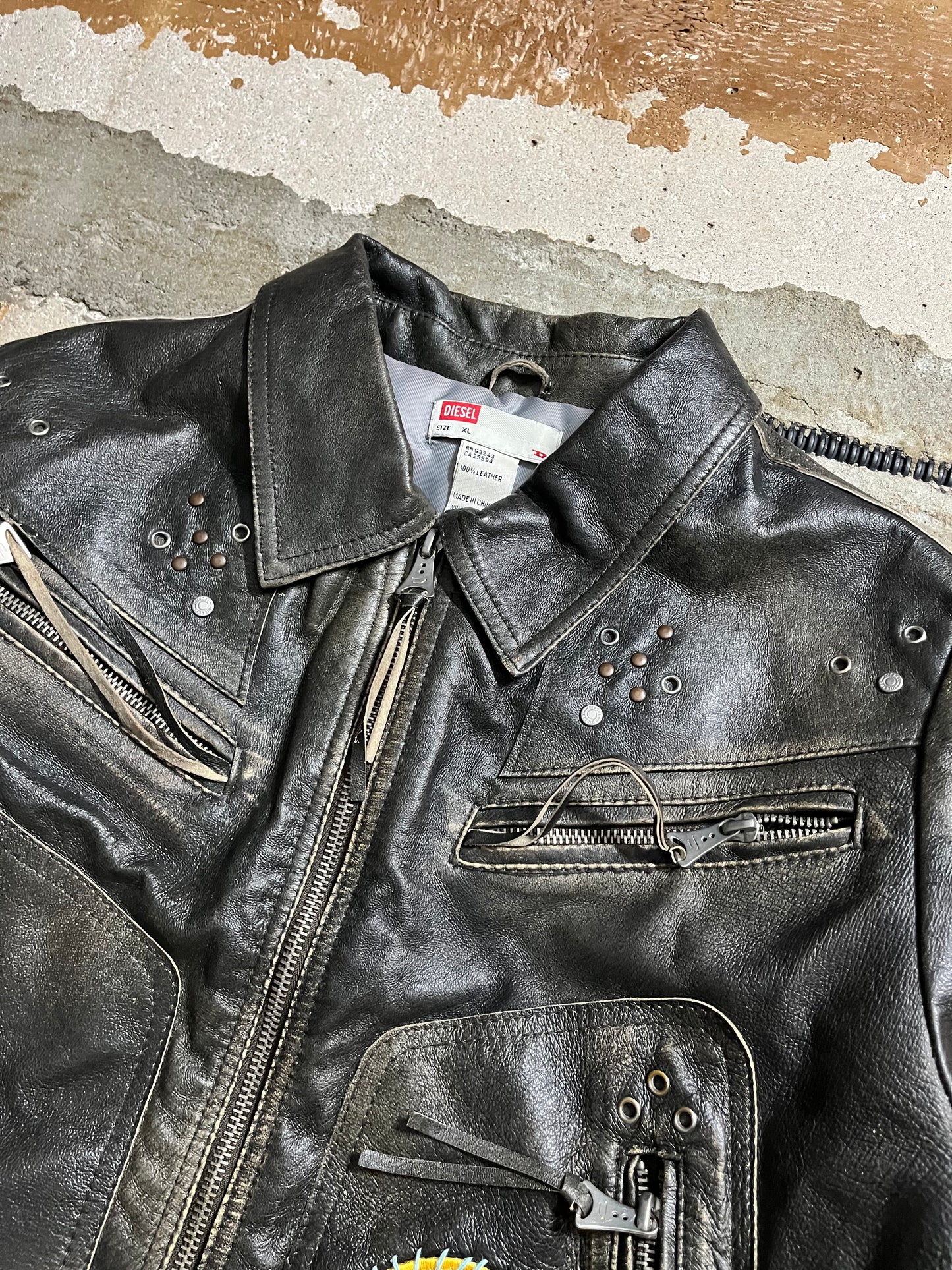 Diesel vintage leather motor jacket - S