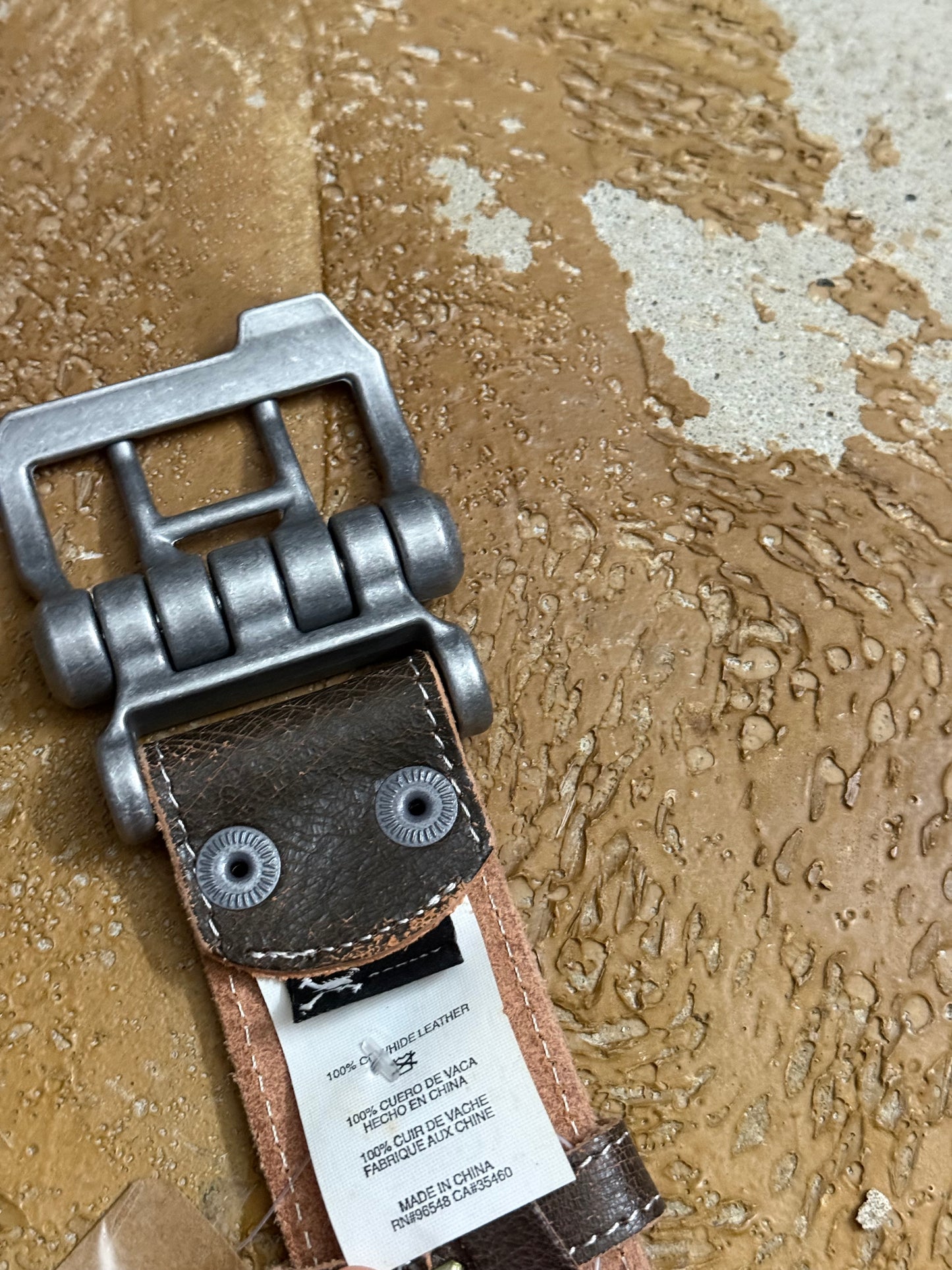 Oakley vintage metal brown leather belt - 100cm