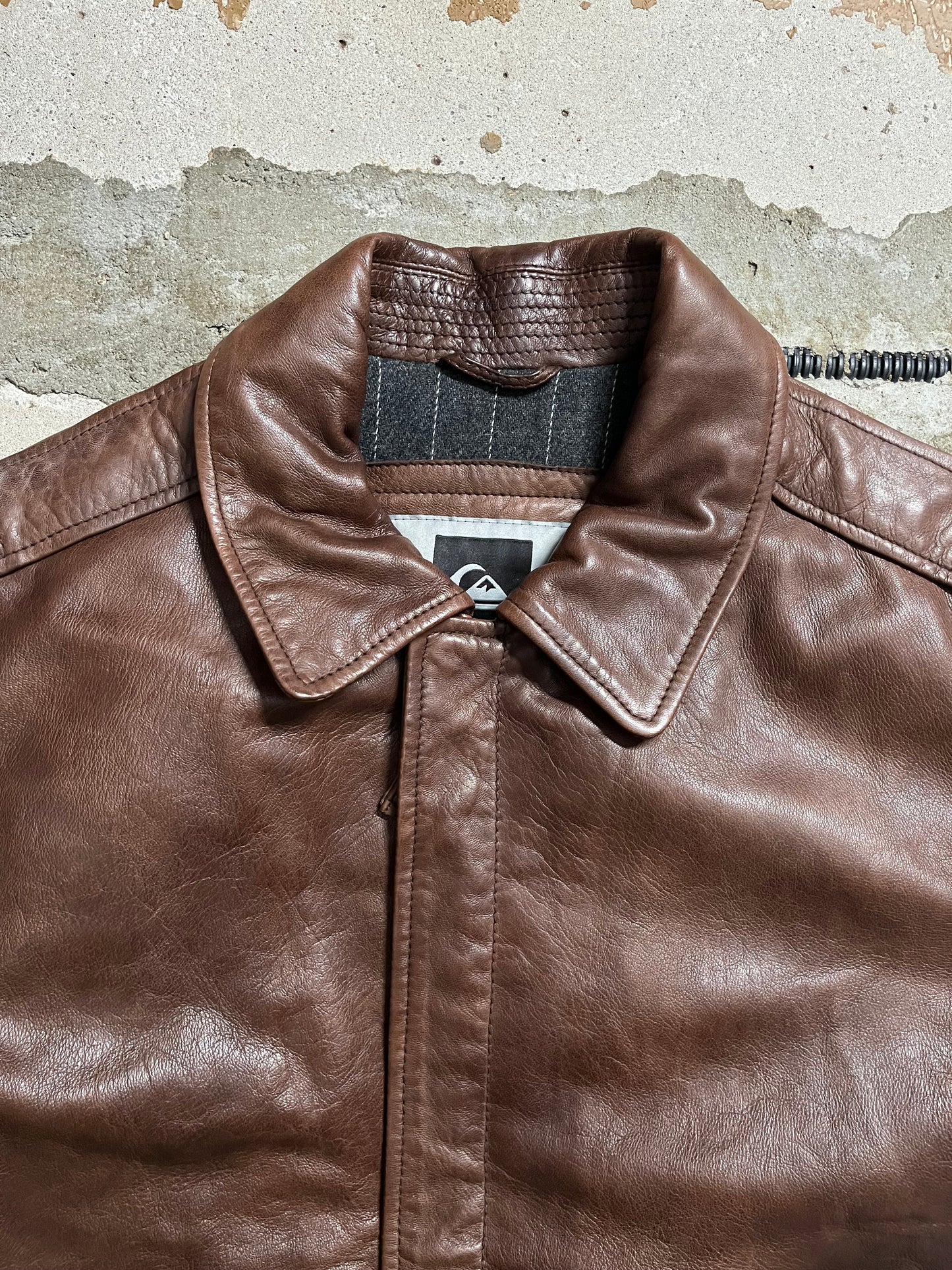 Quiksilver plaid blanket lined leather jacket - L