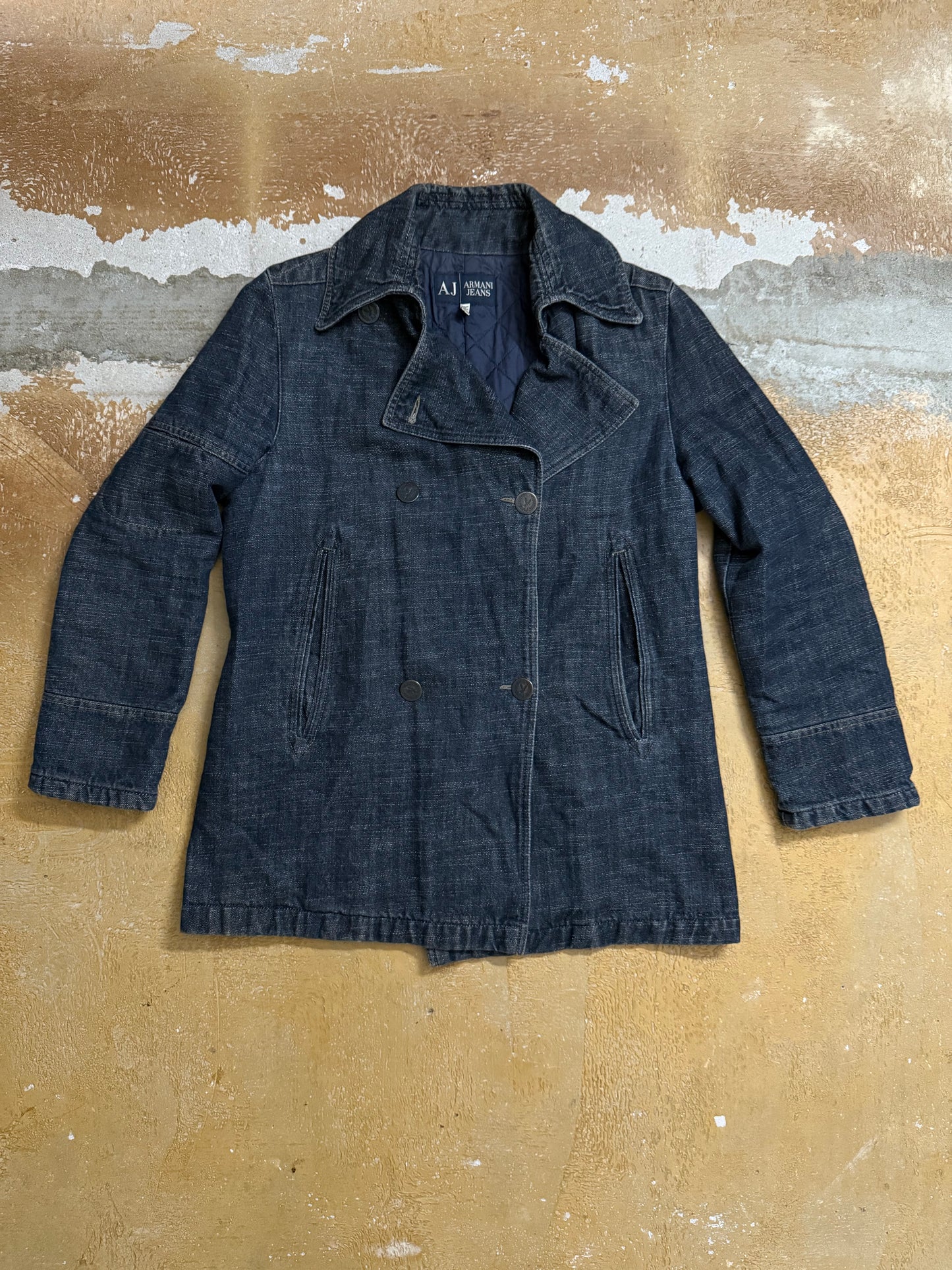 Armani Jeans Indigo denim hemp trenchcoat quilted jacket - L