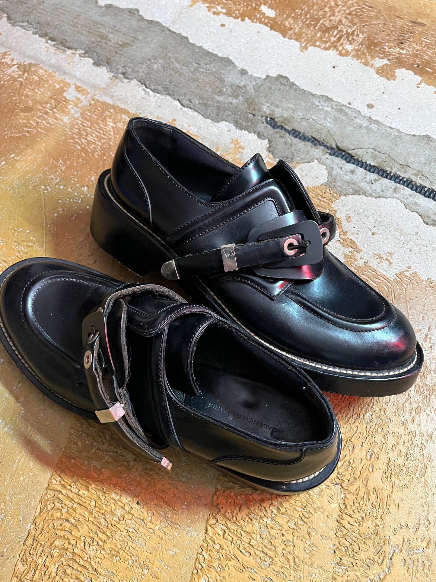 Balenciaga black belt leather boots - 42