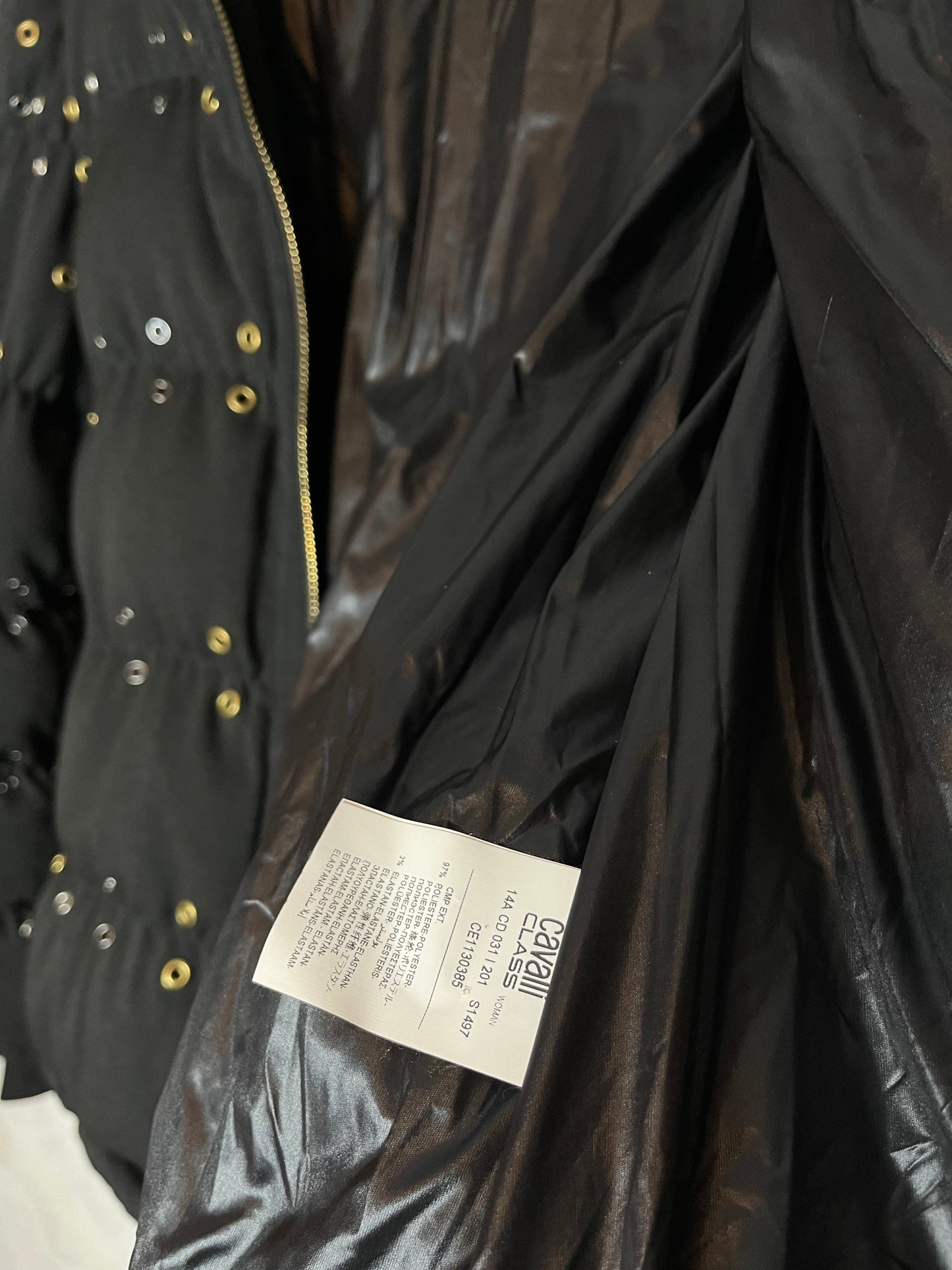 Roberto Cavalli puffer metal rings designer archive jacket