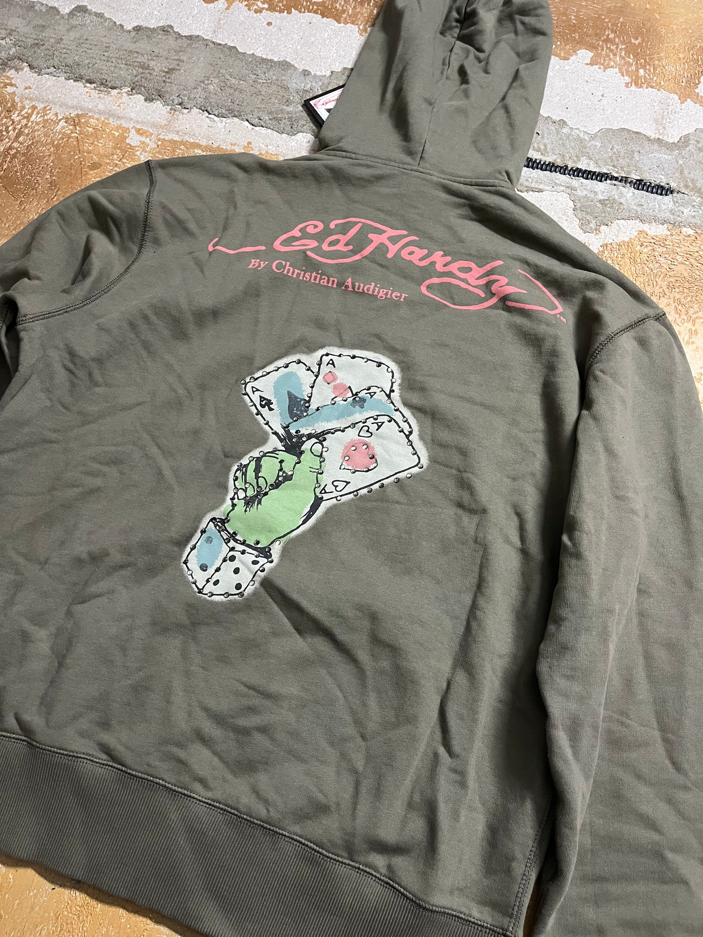 Ed Hardy green zip-up hoodie - XL