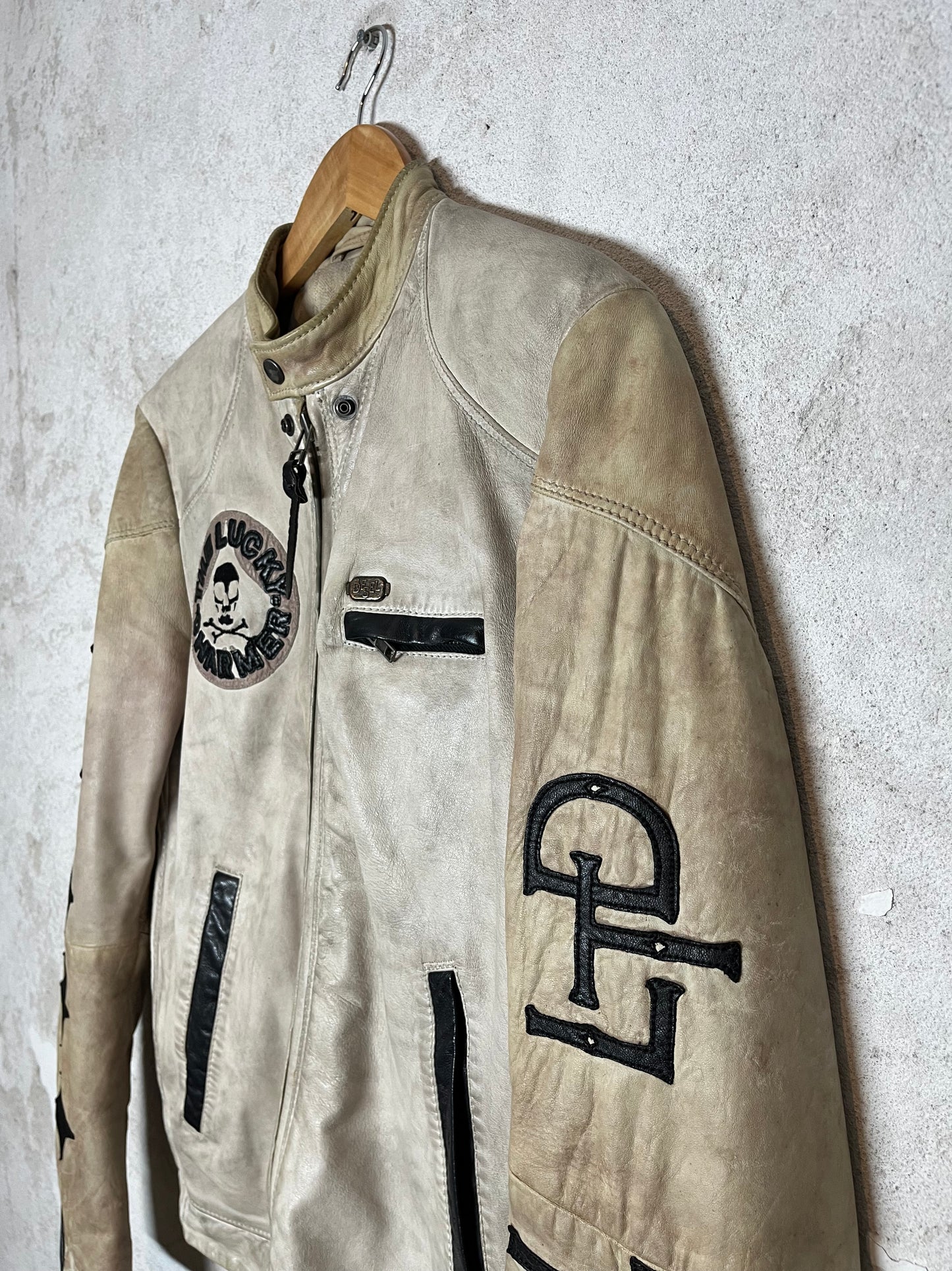 Diesel vintage leather motor race jacket - S