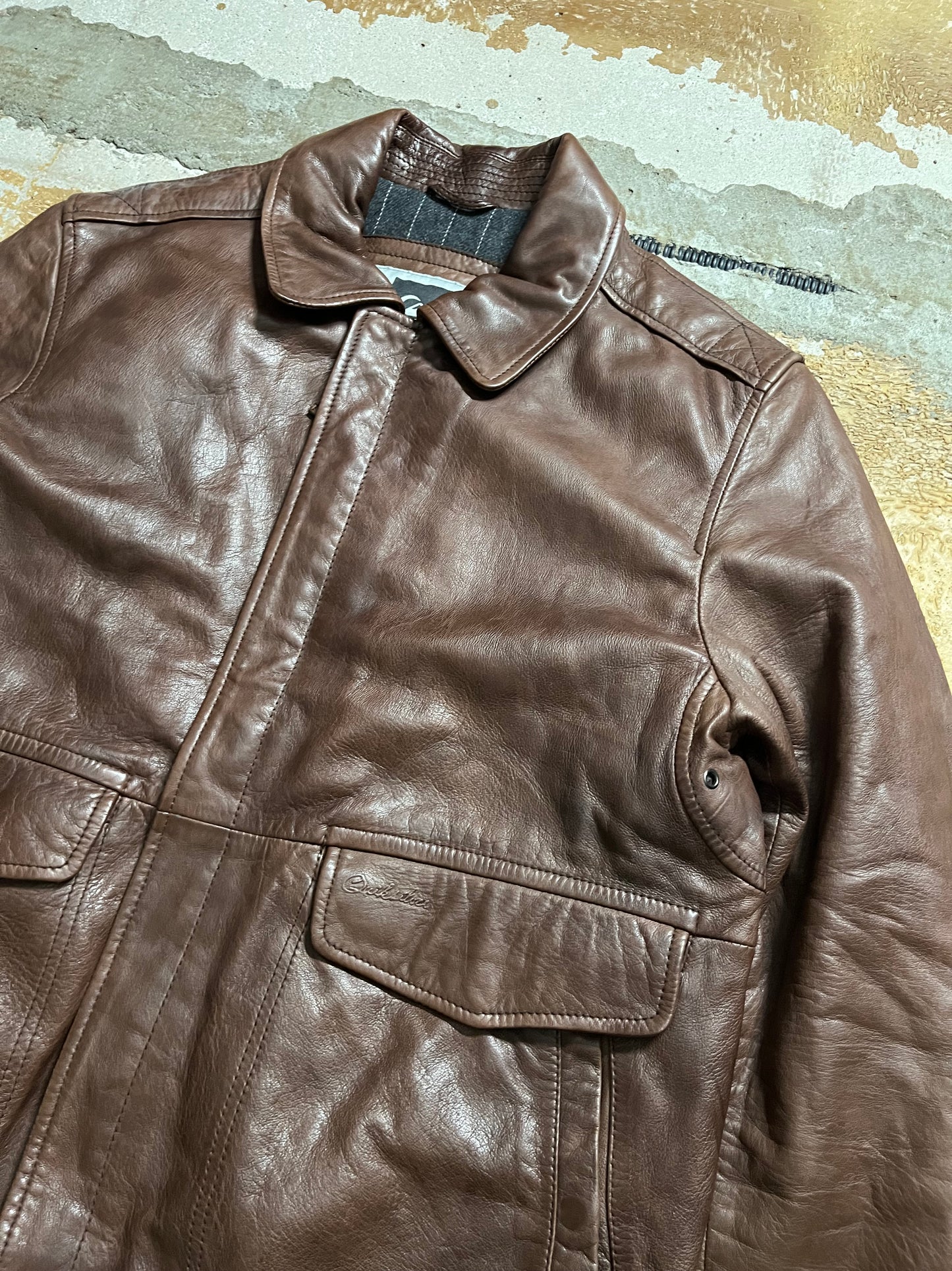 Quiksilver plaid blanket lined leather jacket - L
