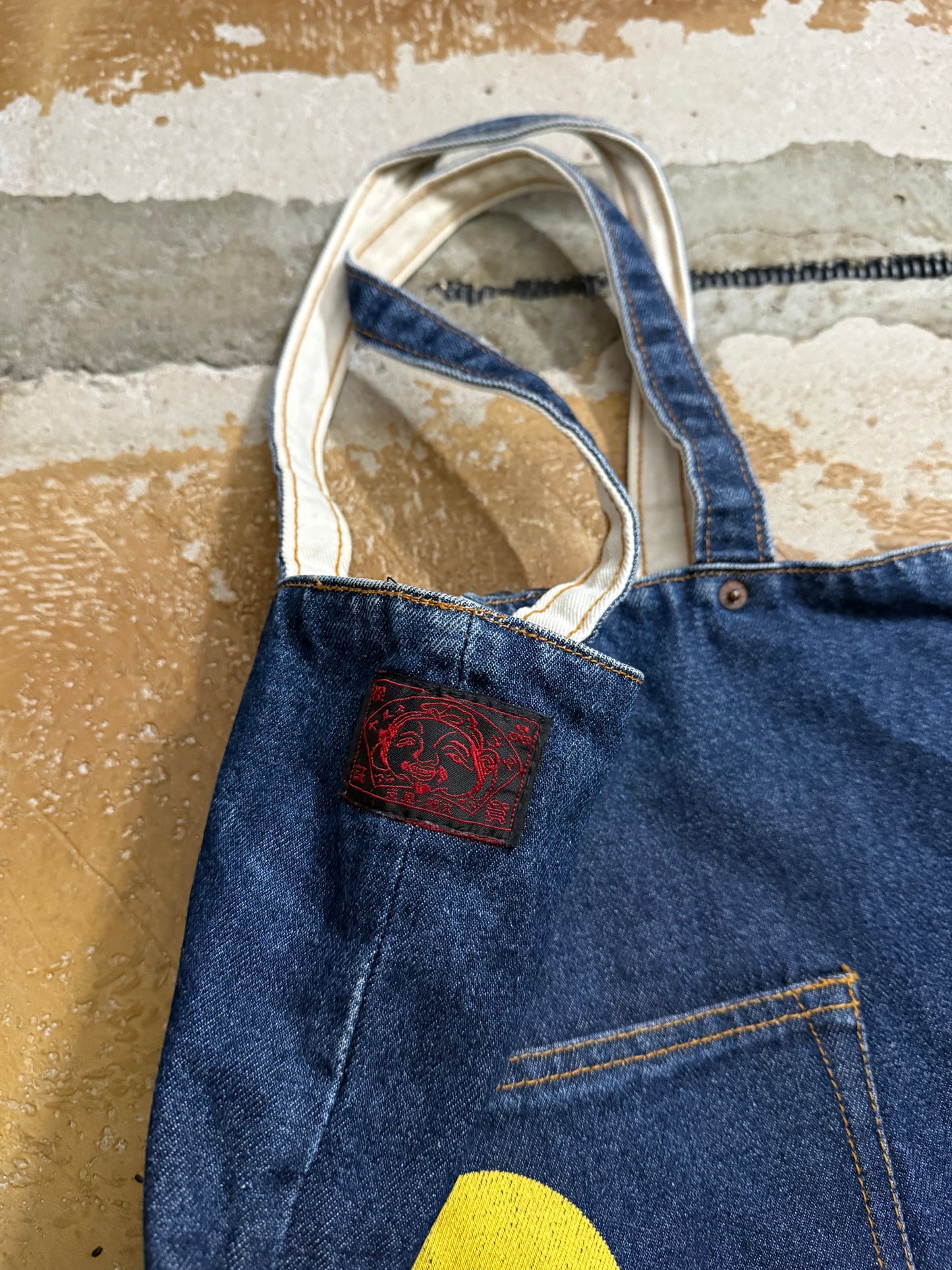 Evisu reversible denim tote bag
