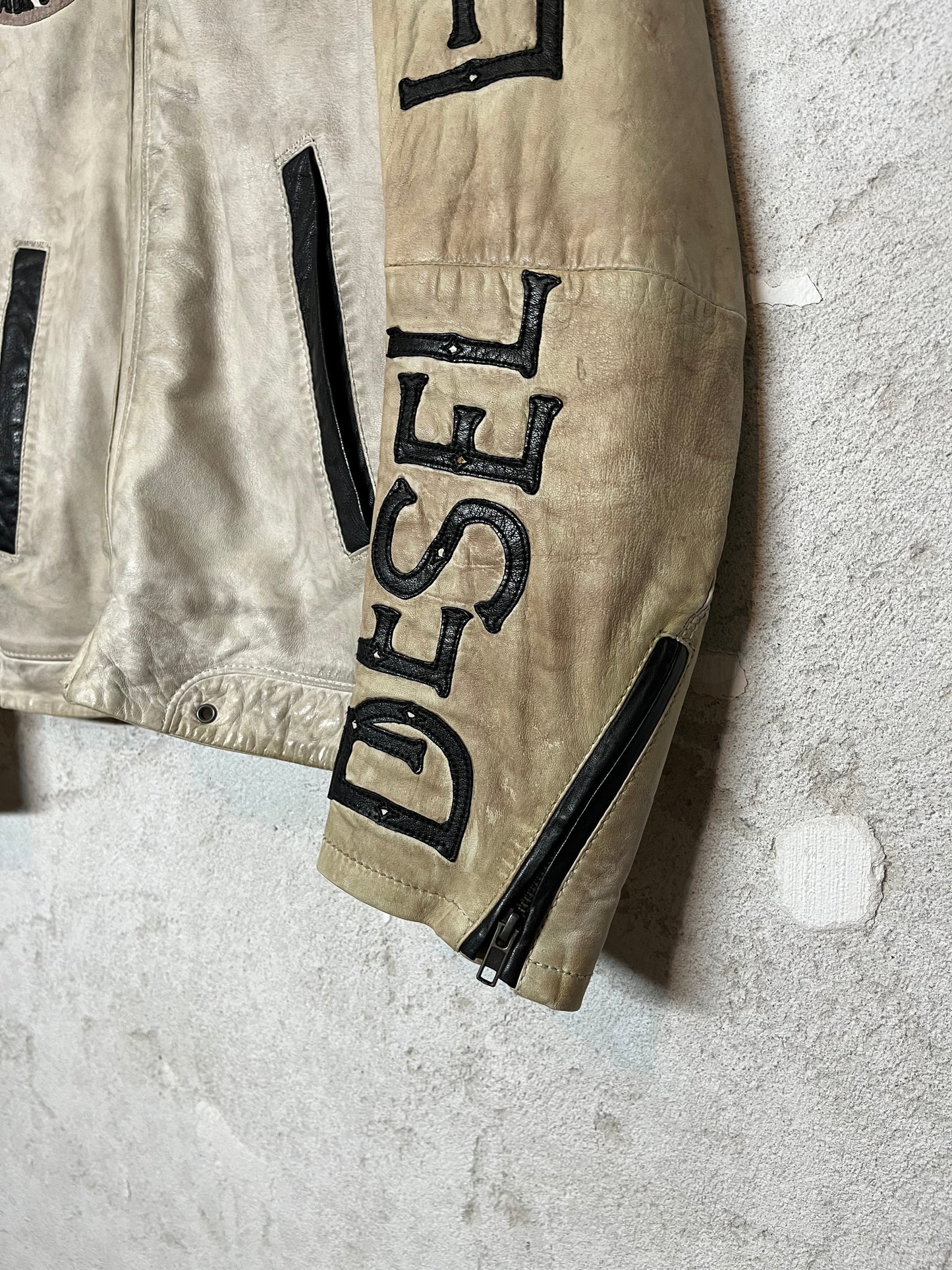 Diesel vintage leather motor race jacket - S