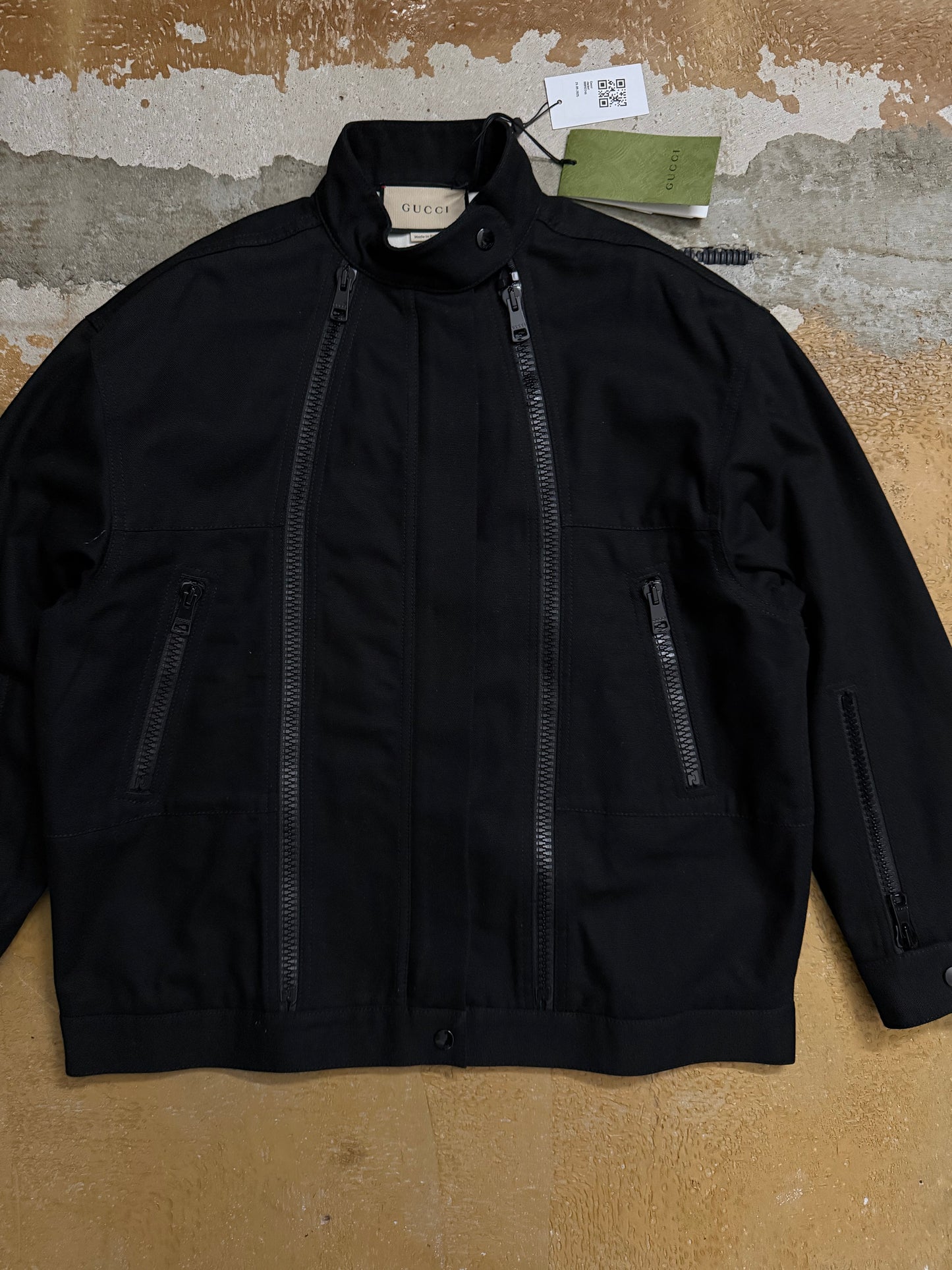 Gucci black asymmetrical zipper jacket - M