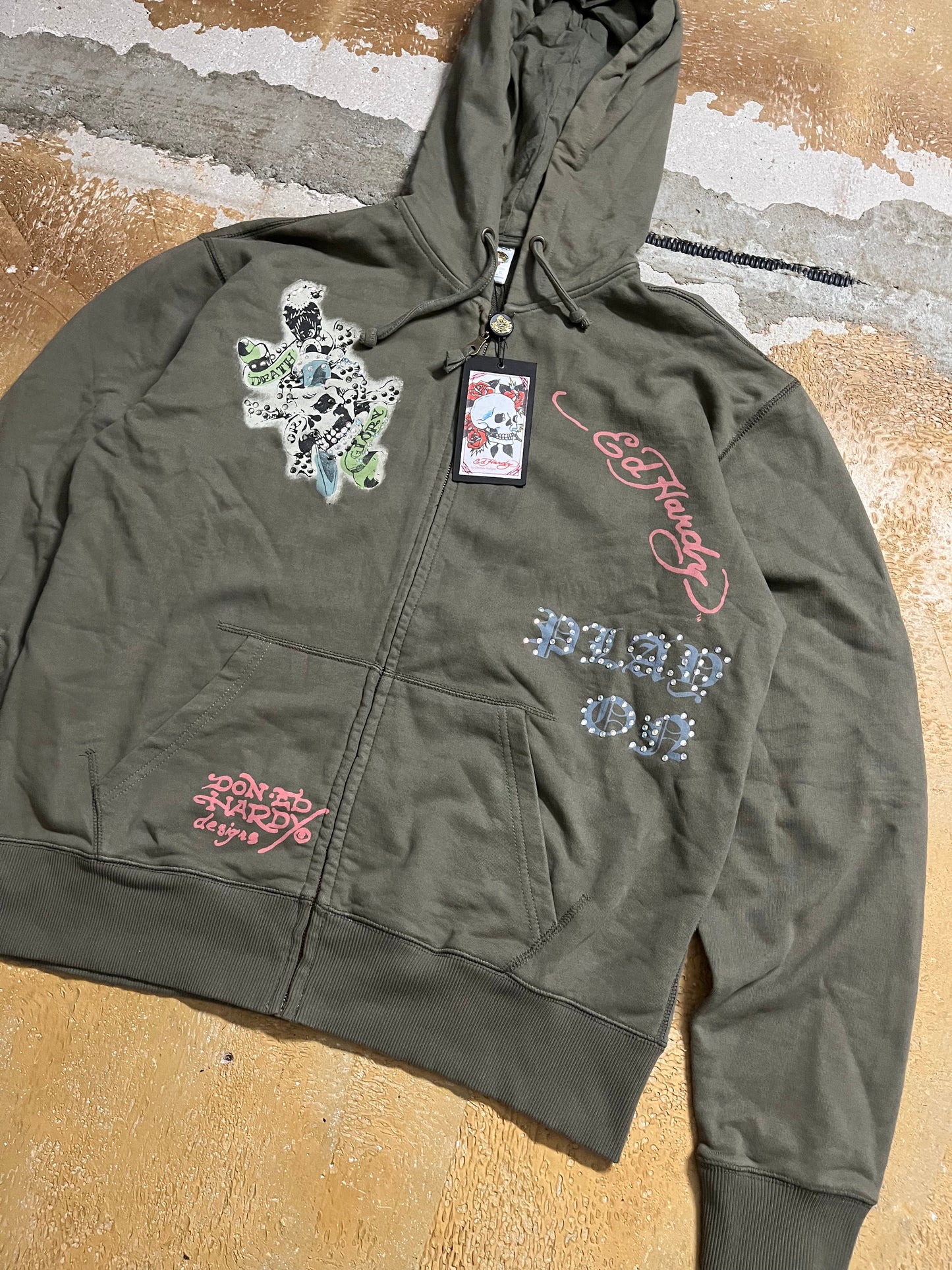 Ed Hardy green zip-up hoodie - XL