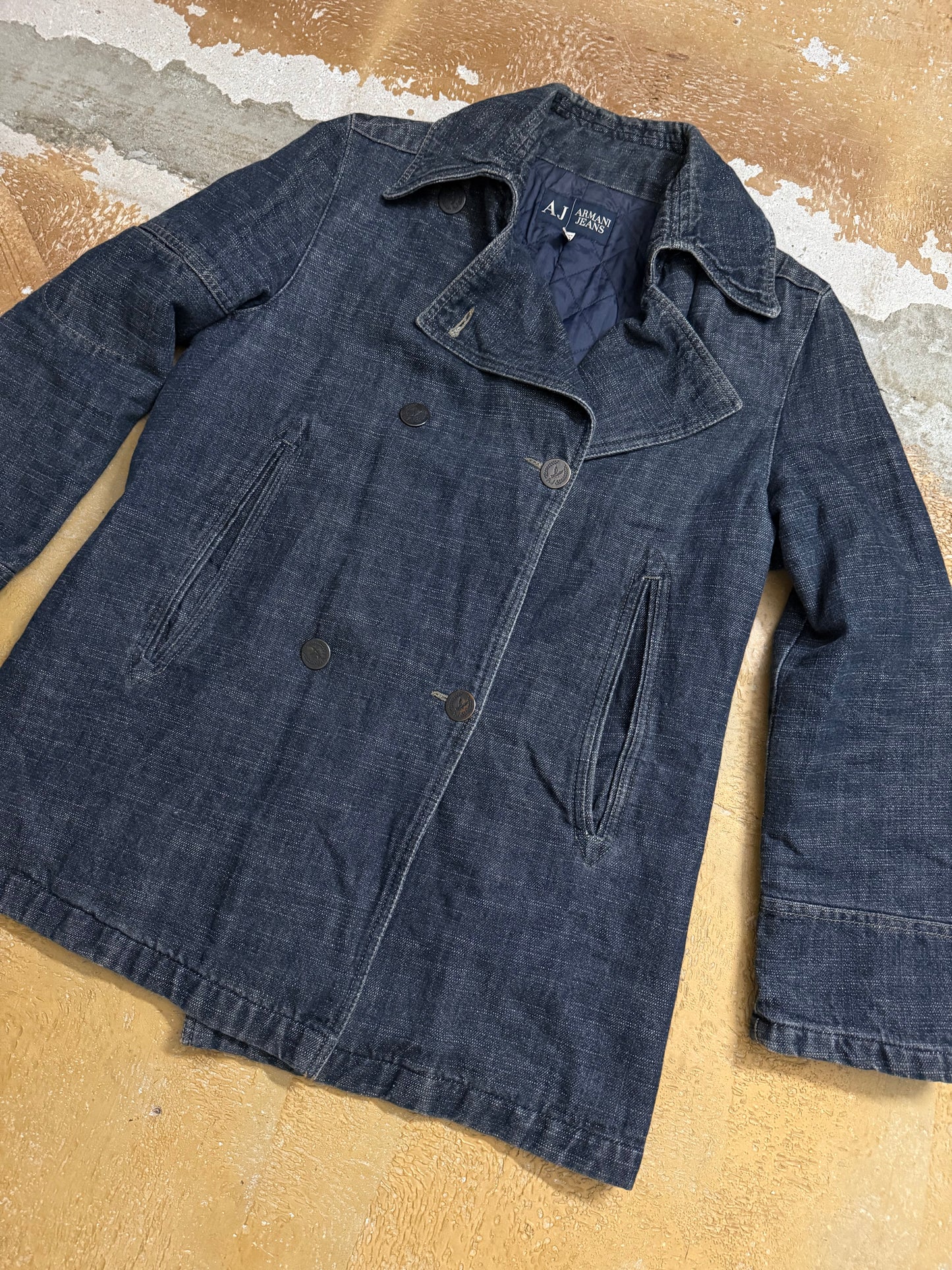 Armani Jeans Indigo denim hemp trenchcoat quilted jacket - L