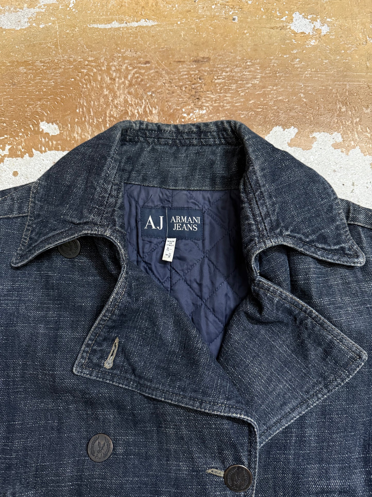 Armani Jeans Indigo denim hemp trenchcoat quilted jacket - L
