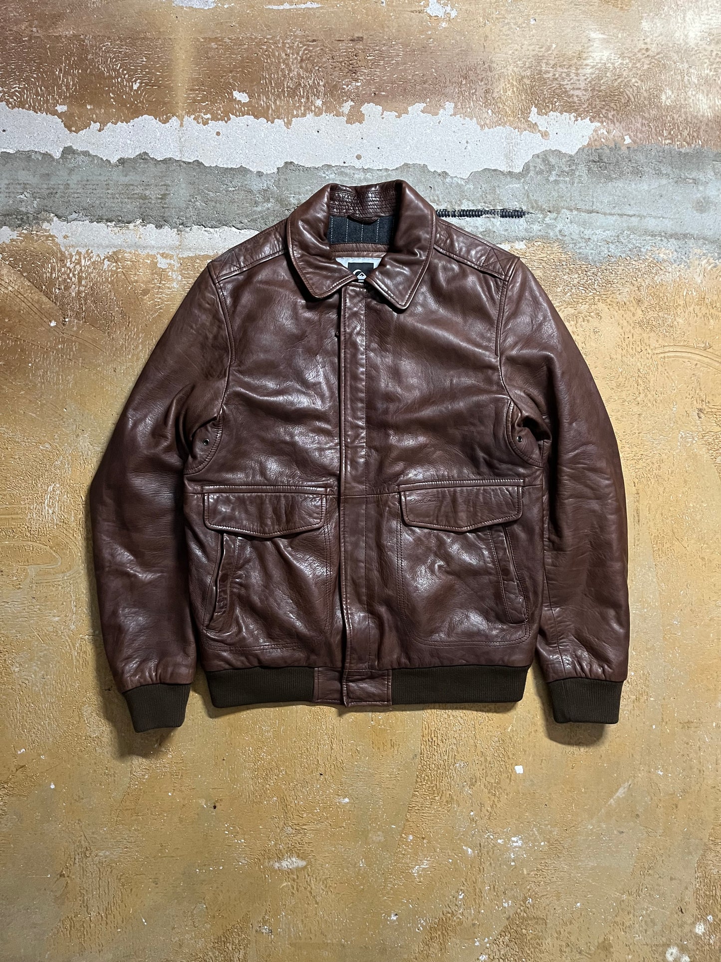 Quiksilver plaid blanket lined leather jacket - L