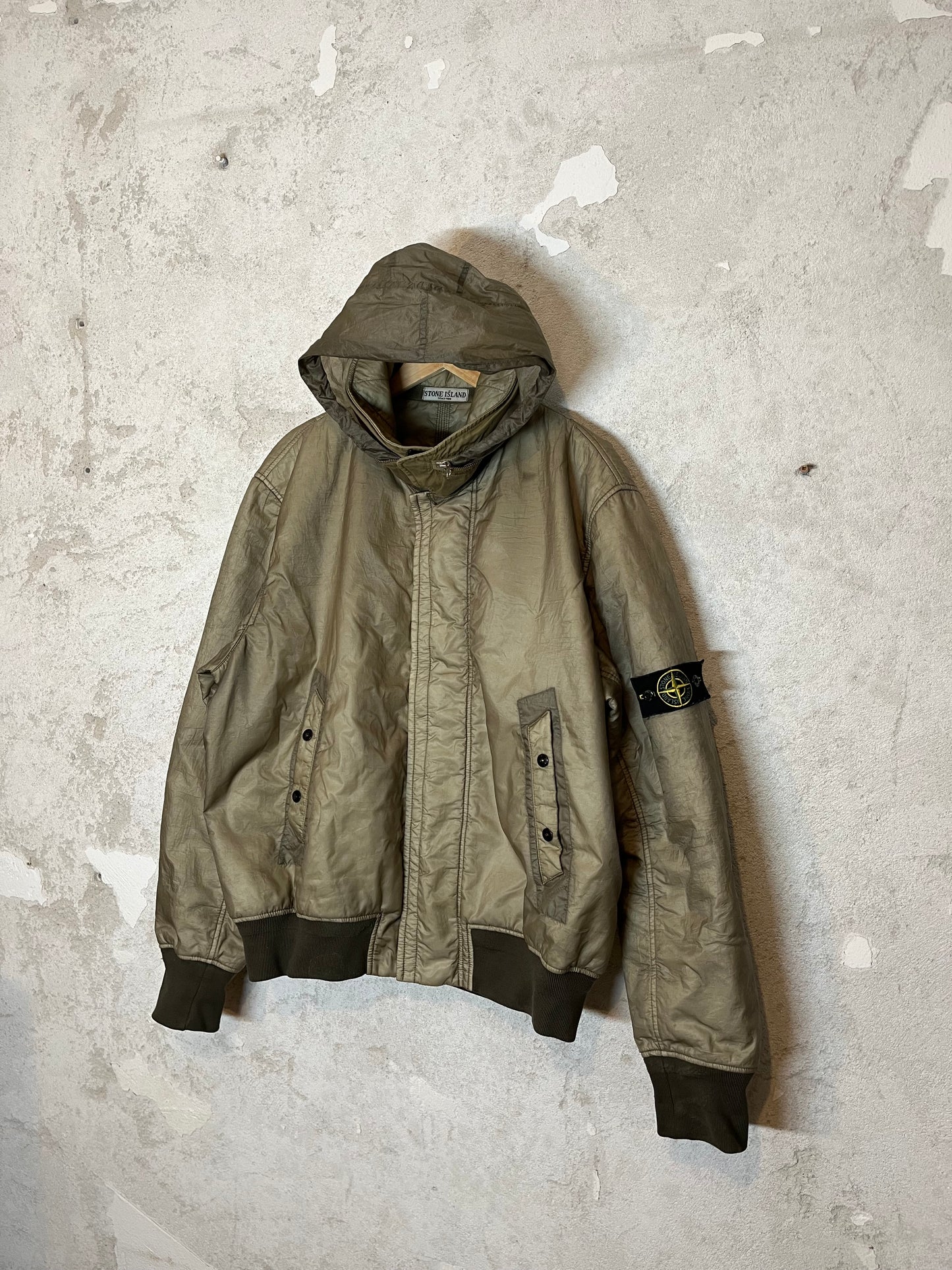 Stone Island vintage 2000s 90s khaki brown crinkle jacket bomber