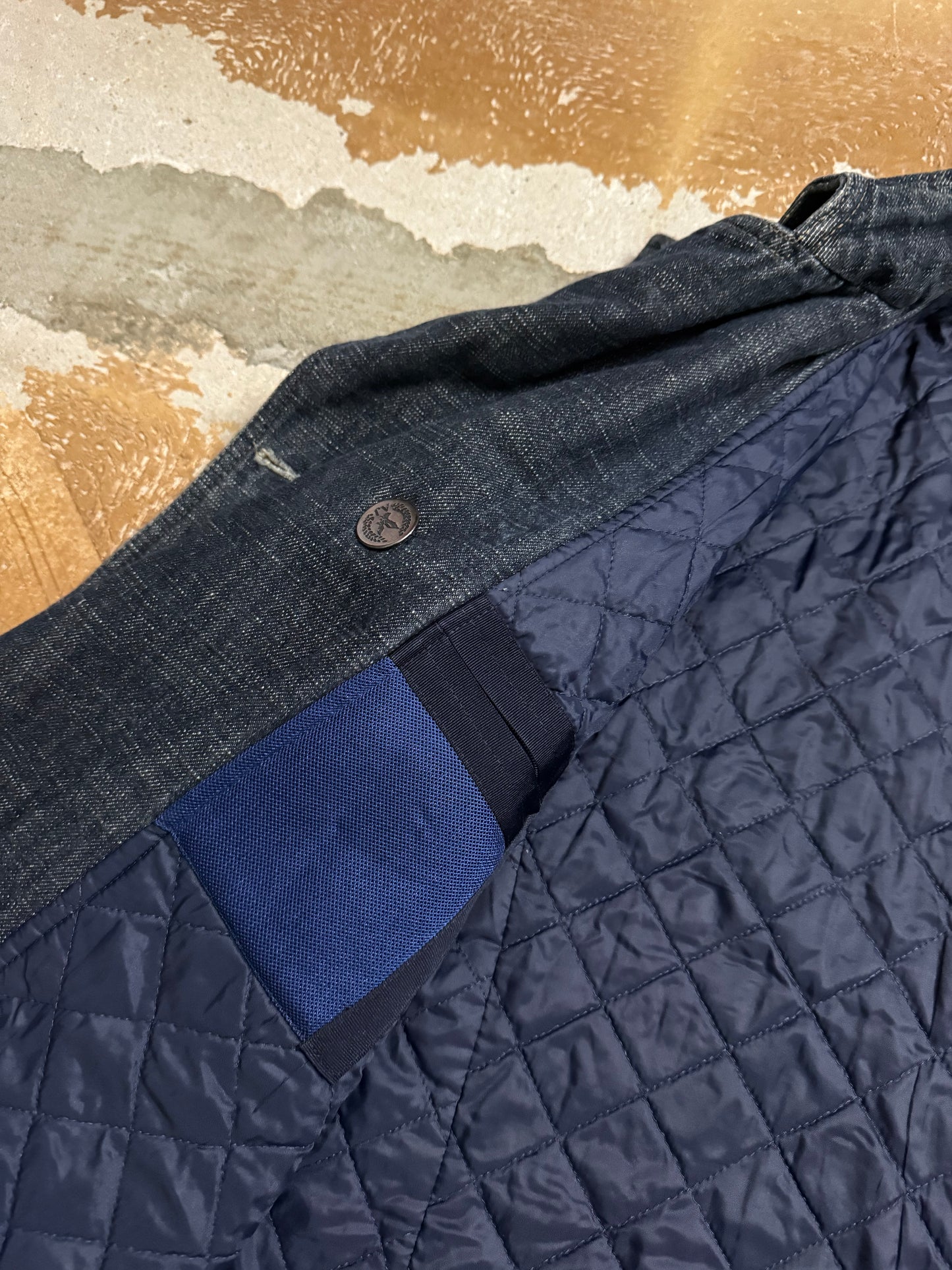 Armani Jeans Indigo denim hemp trenchcoat quilted jacket - L
