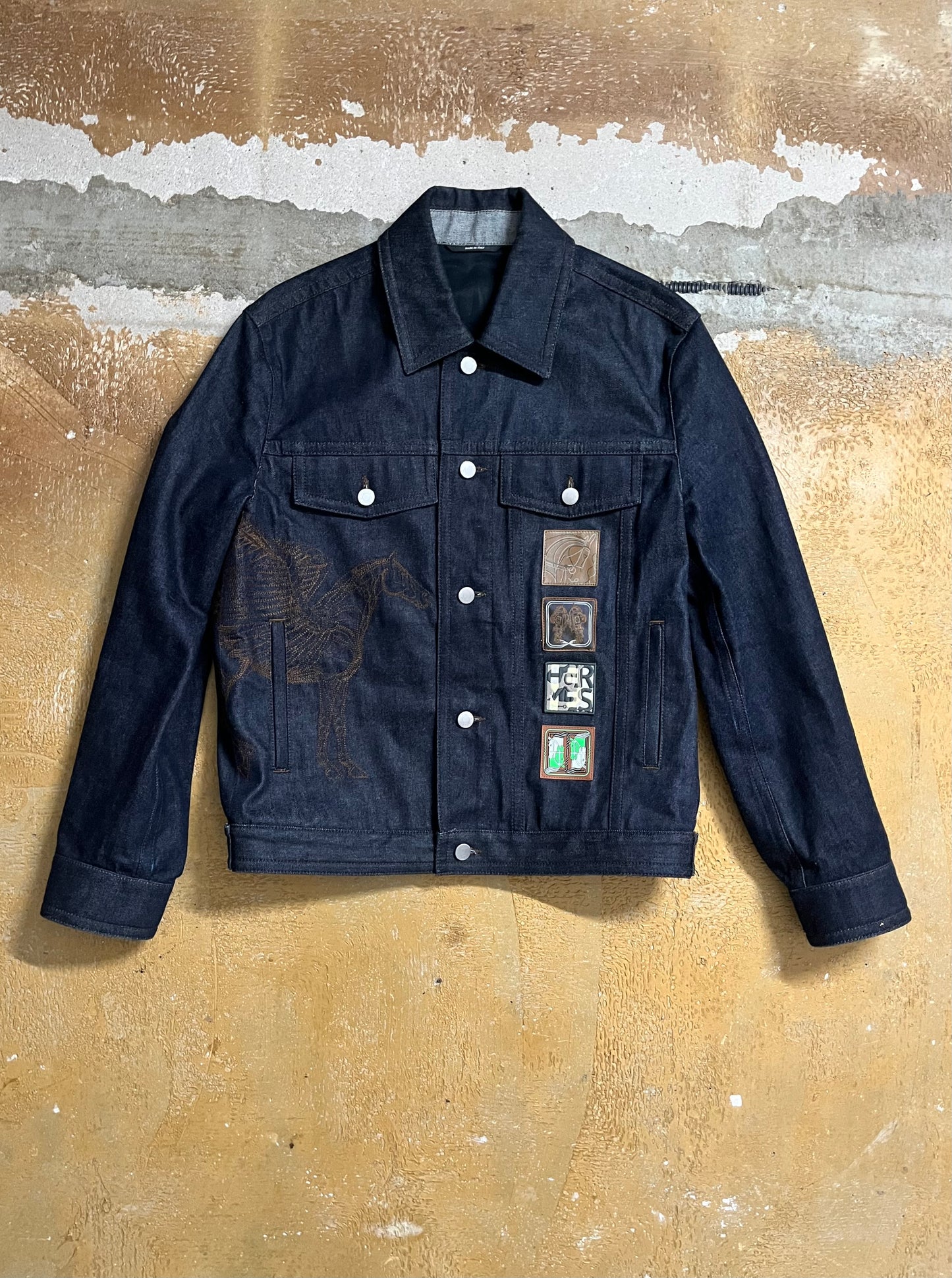 Hermes “Icones au Carre” embroidered denim jacket - S