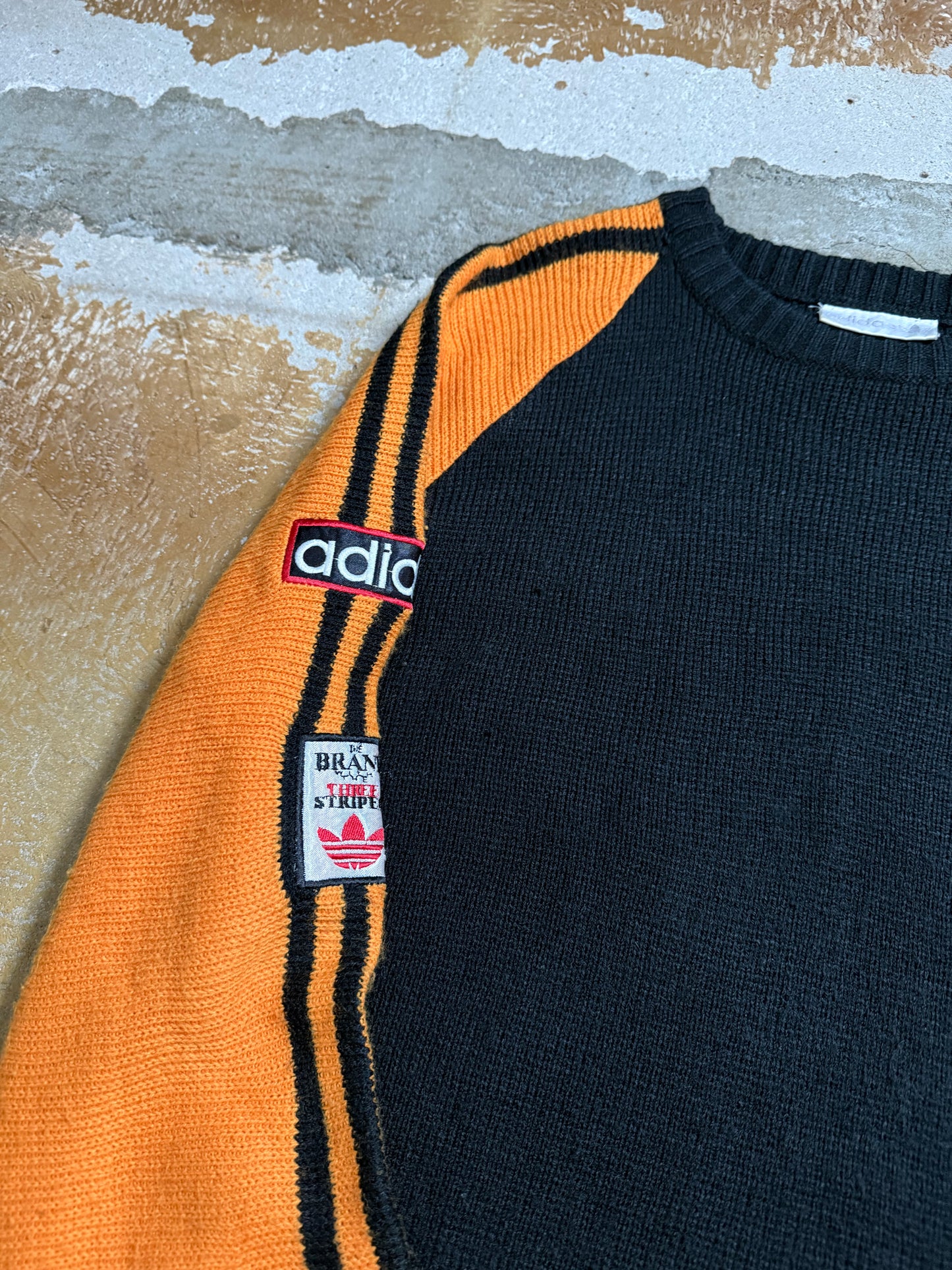 Adidas vintage knit orange black sweater - L