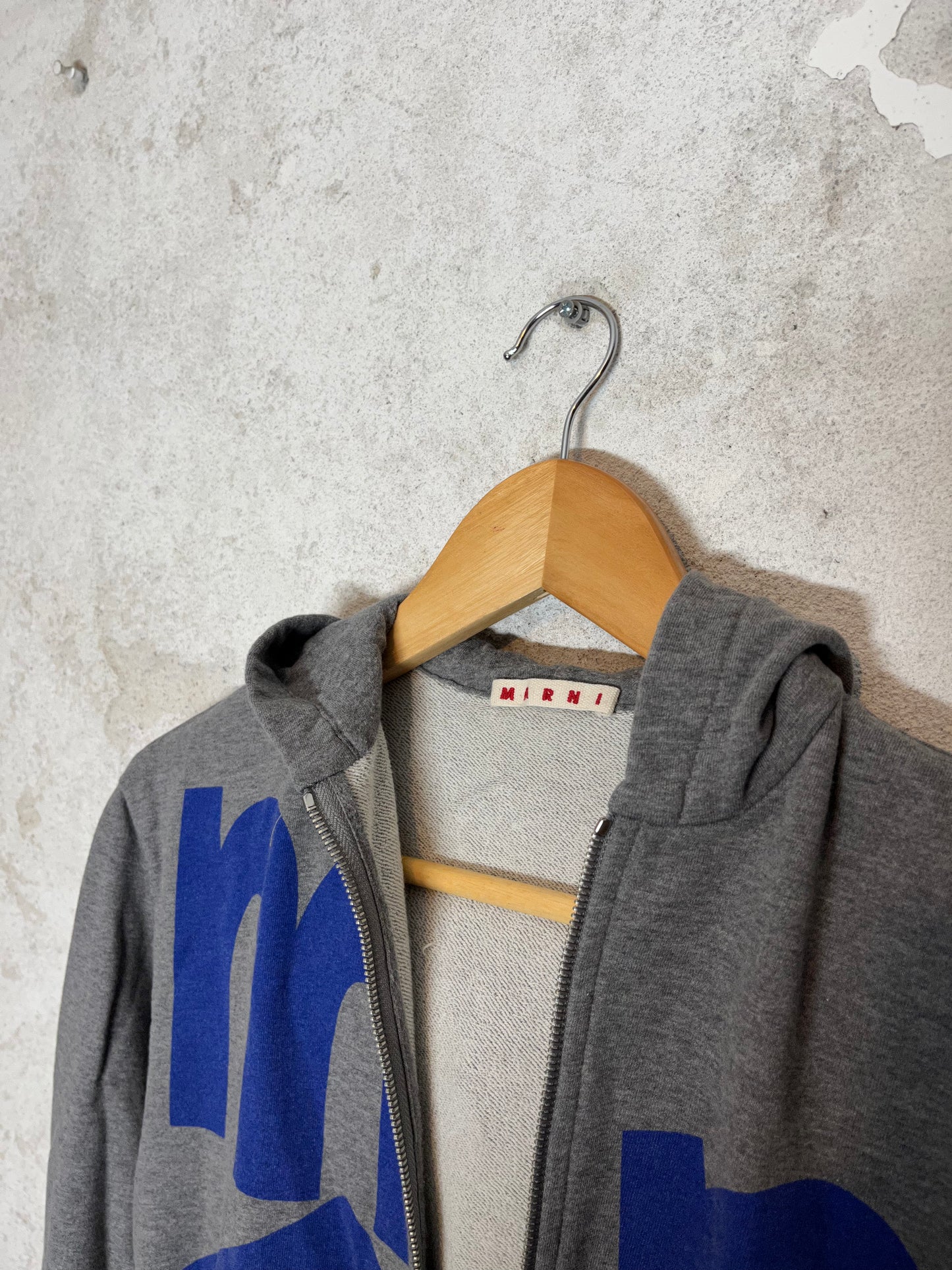 Marni zip up hooded sweatshirt grey spell out letters - XS