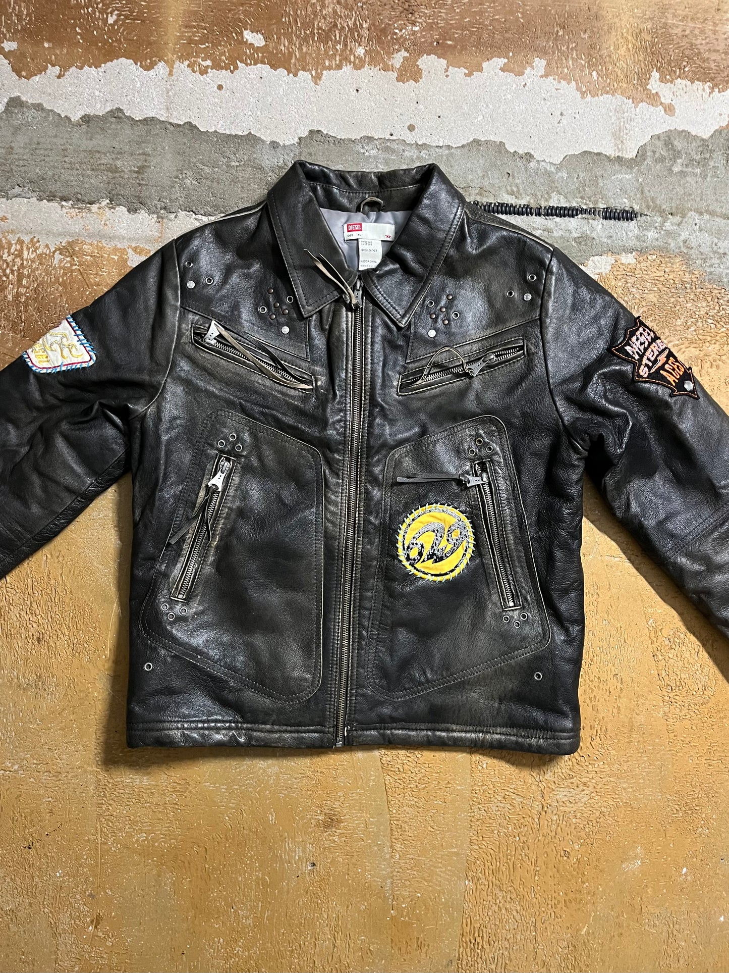 Diesel vintage leather motor jacket - S
