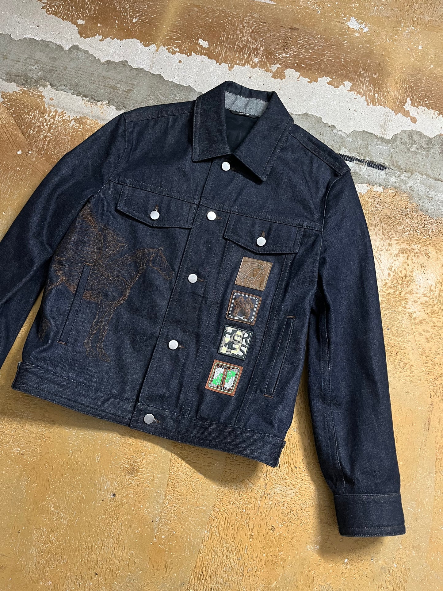 Hermes “Icones au Carre” embroidered denim jacket - S