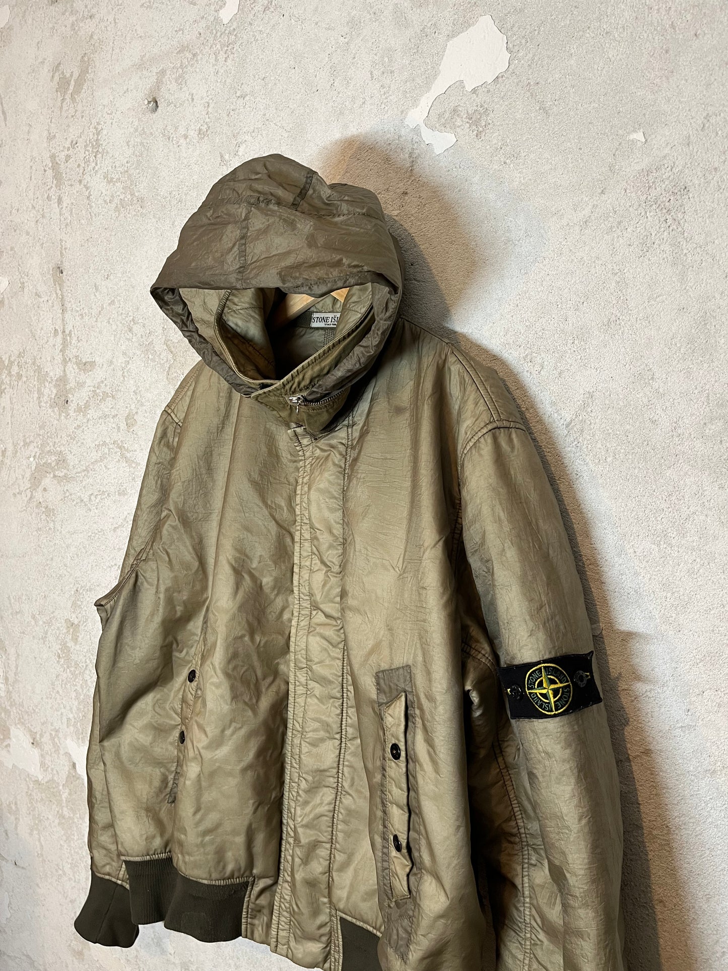 Stone Island vintage 2000s 90s khaki brown crinkle jacket bomber