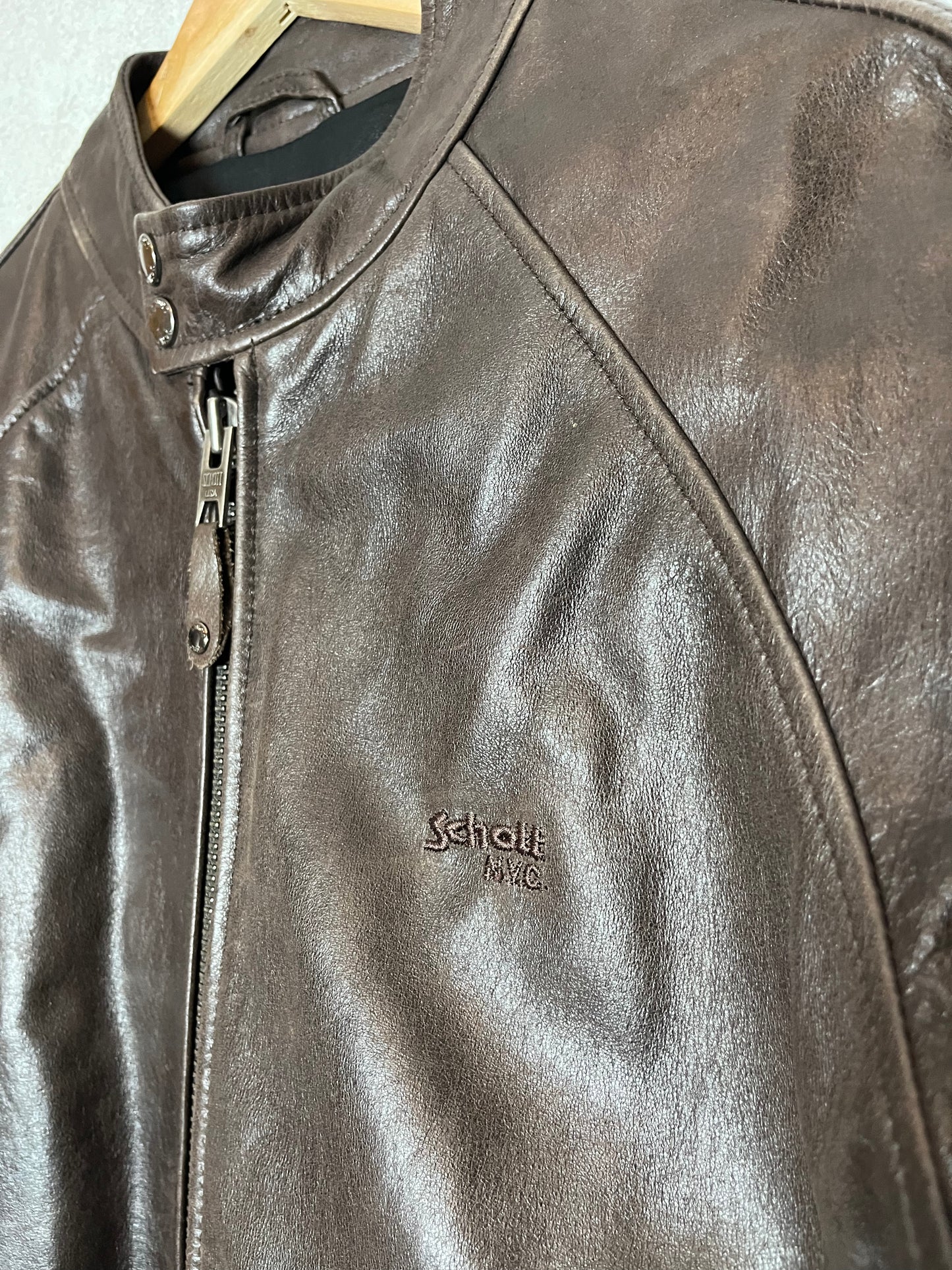 Schott NYC dark brown leather motor jacket - L