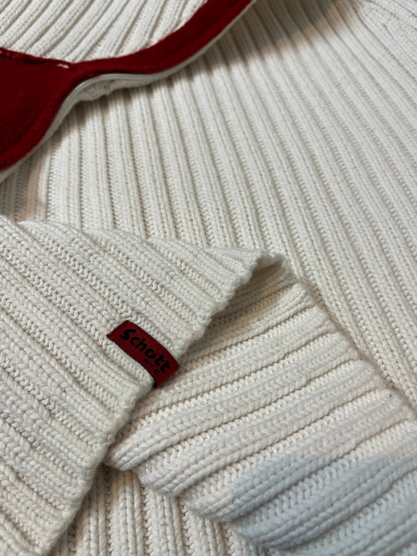 Schott 2000s gorpcore knitwear hooded sweater assymetrical zip ribbed - XL
