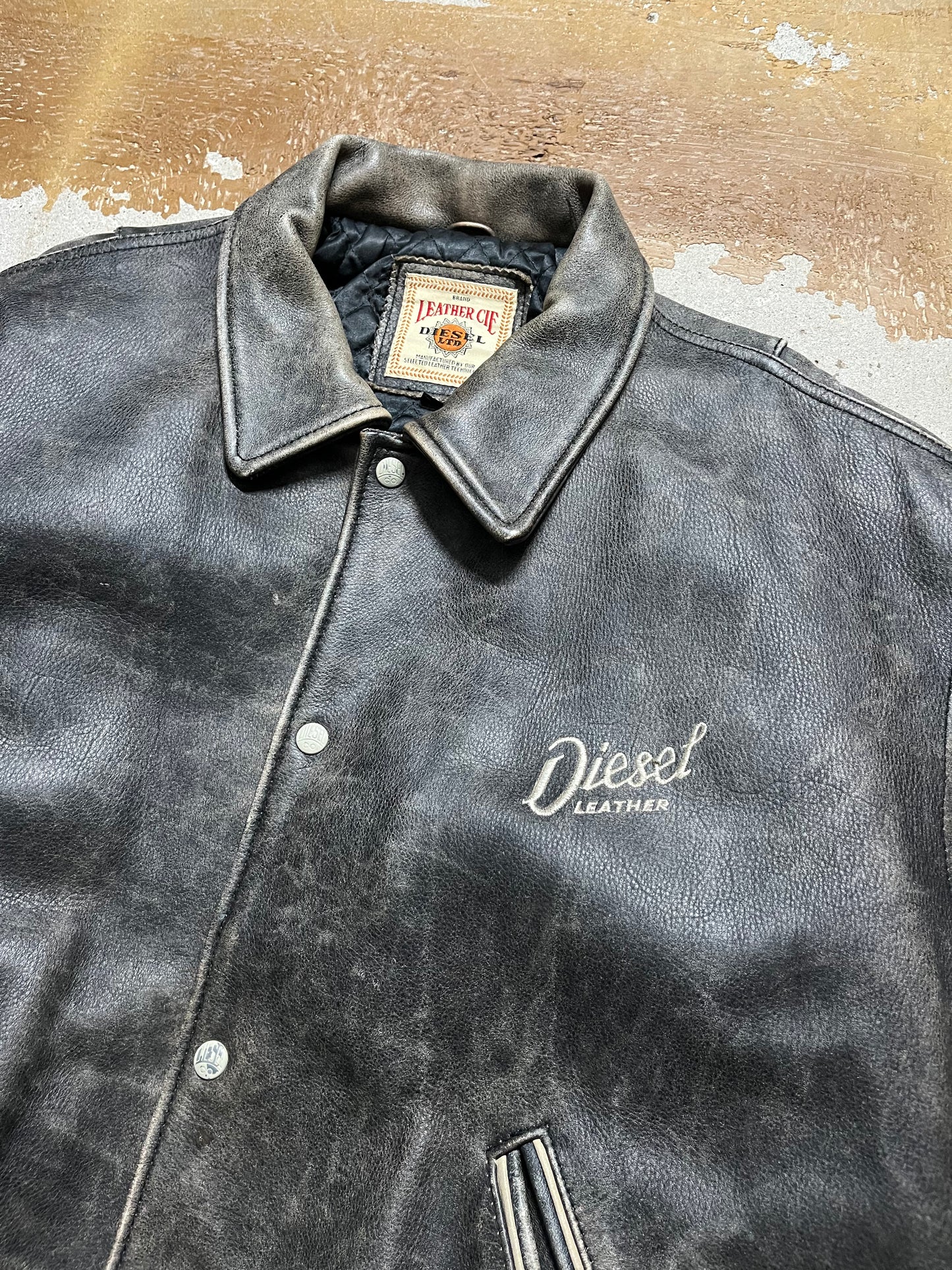 Diesel leather embroidered jacket - M