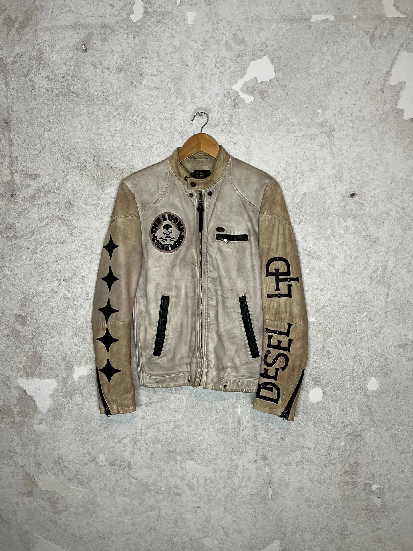 Diesel vintage leather motor race jacket - S