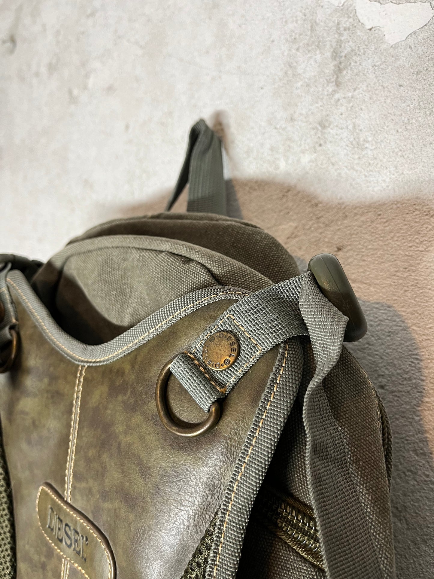 Diesel military cargo leather backpack