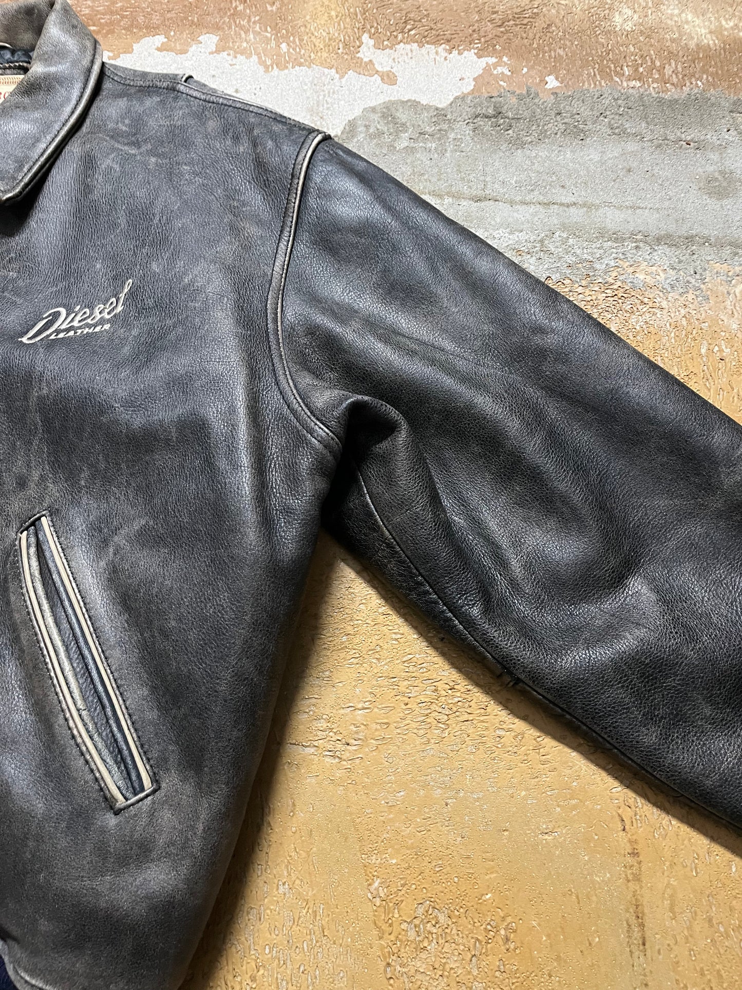 Diesel leather embroidered jacket - M