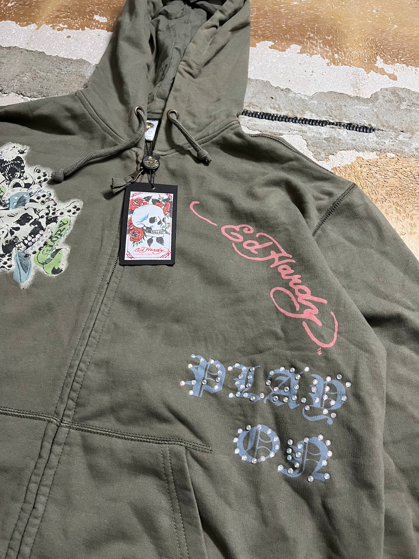 Ed Hardy green zip-up hoodie - XL