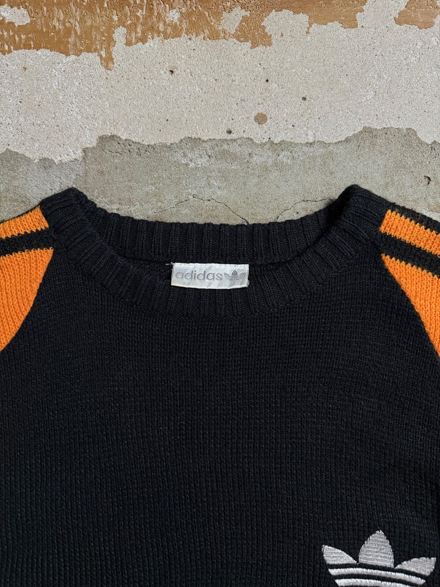 Adidas vintage knit orange black sweater - L