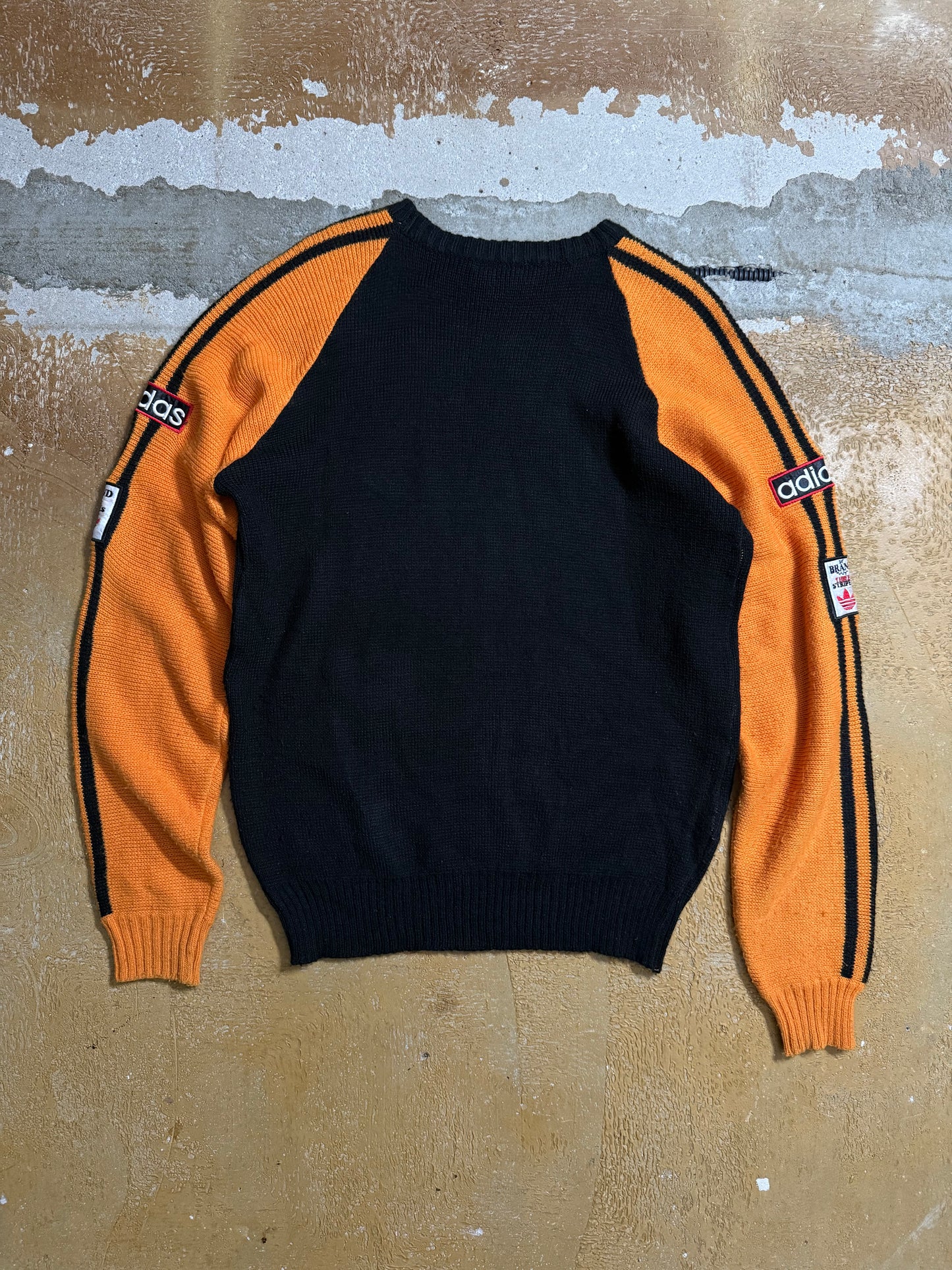 Adidas vintage knit orange black sweater - L
