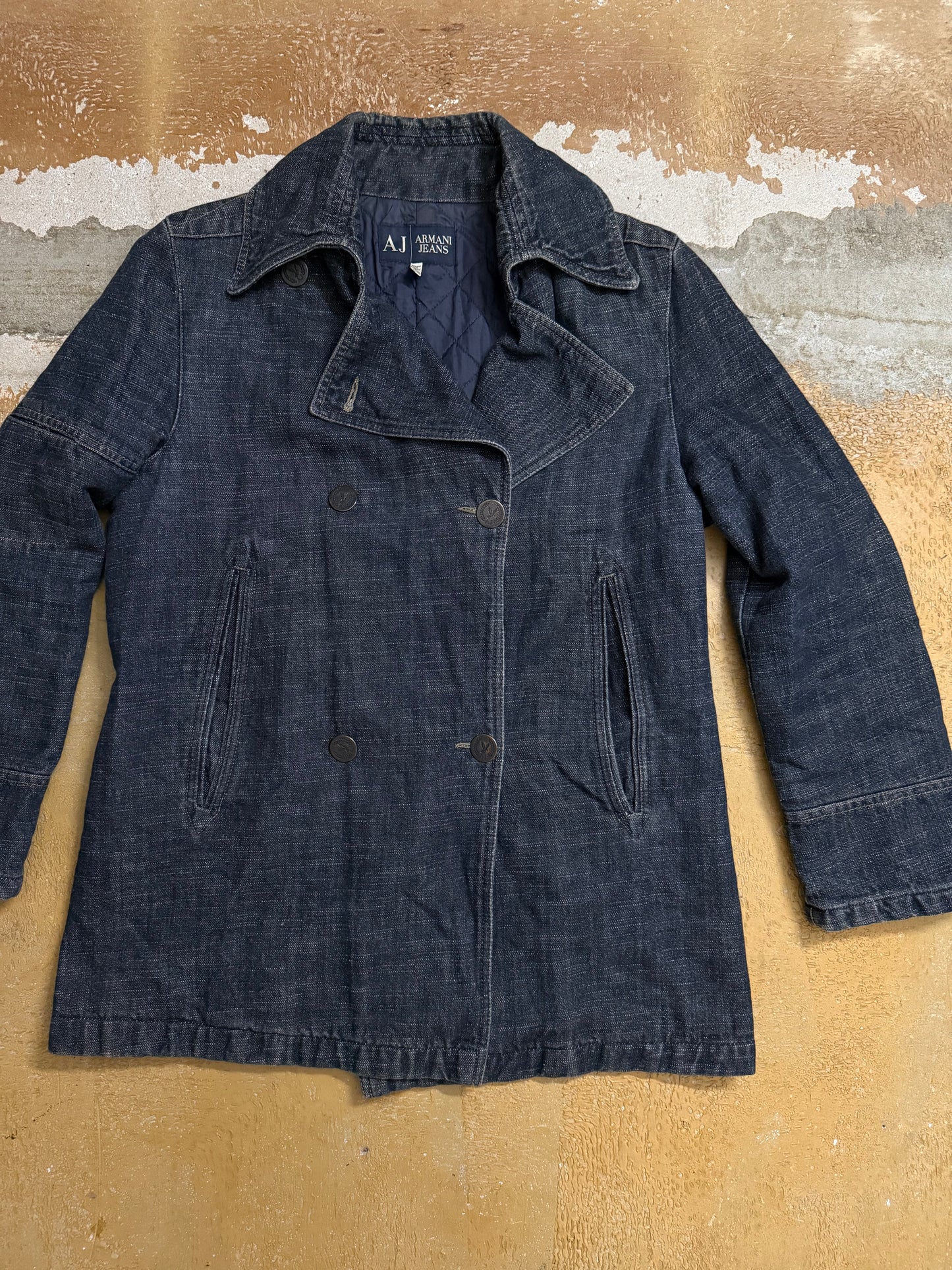 Armani Jeans Indigo denim hemp trenchcoat quilted jacket - L