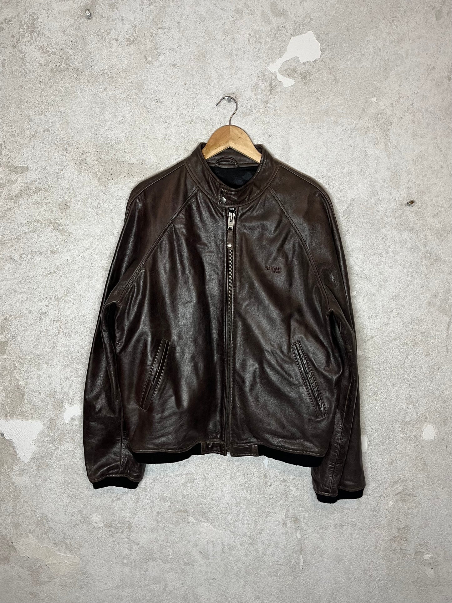 Schott NYC dark brown leather motor jacket - L