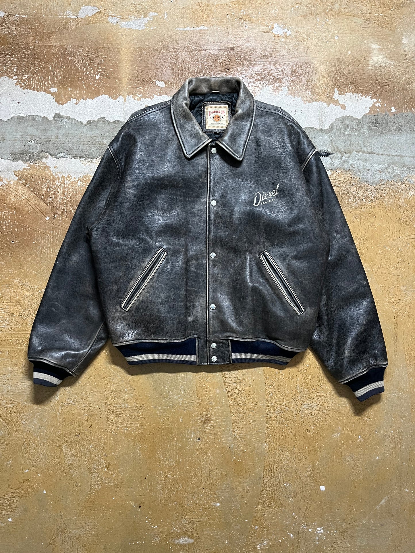Diesel leather embroidered jacket - M