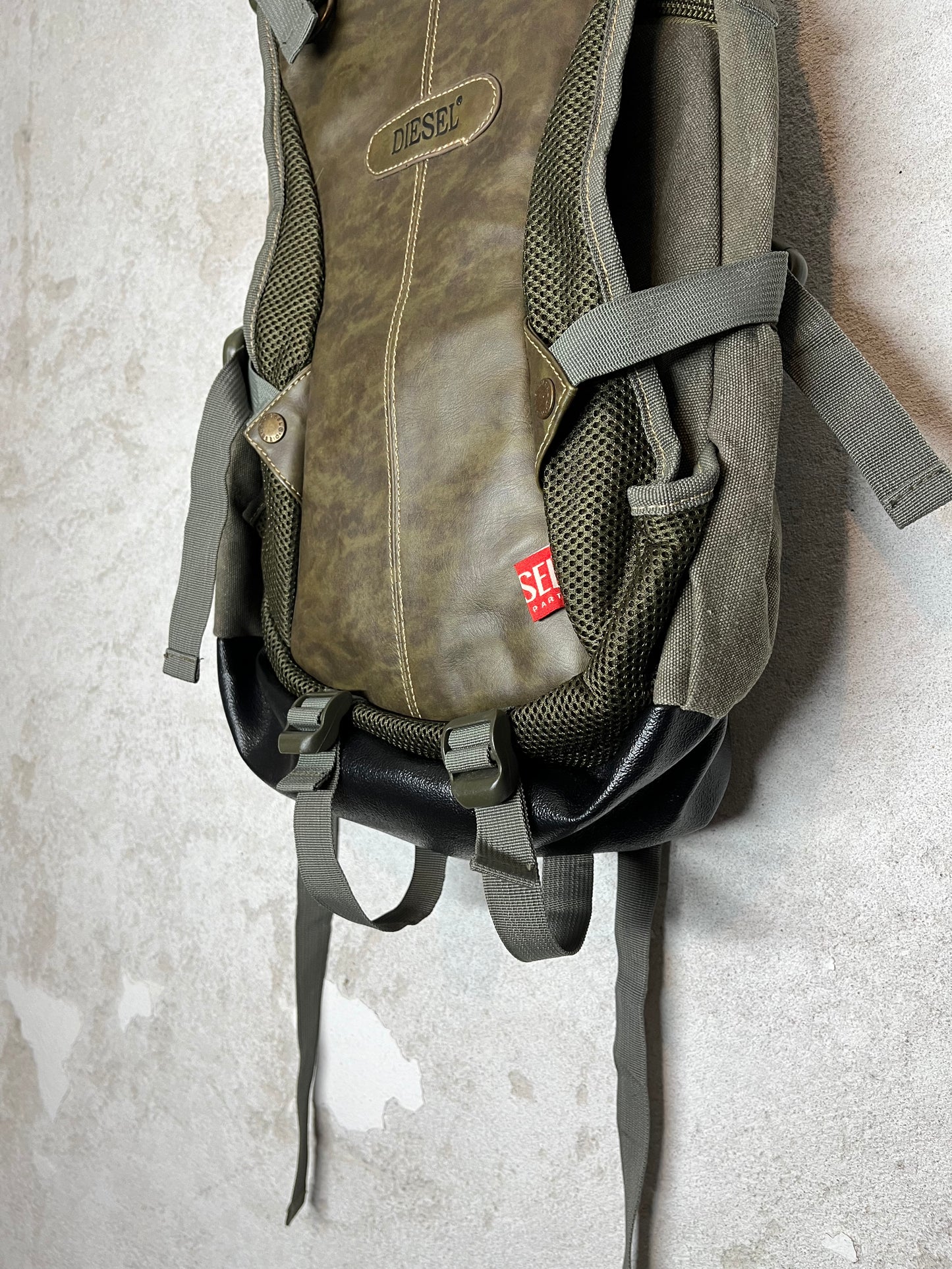 Diesel military cargo leather backpack
