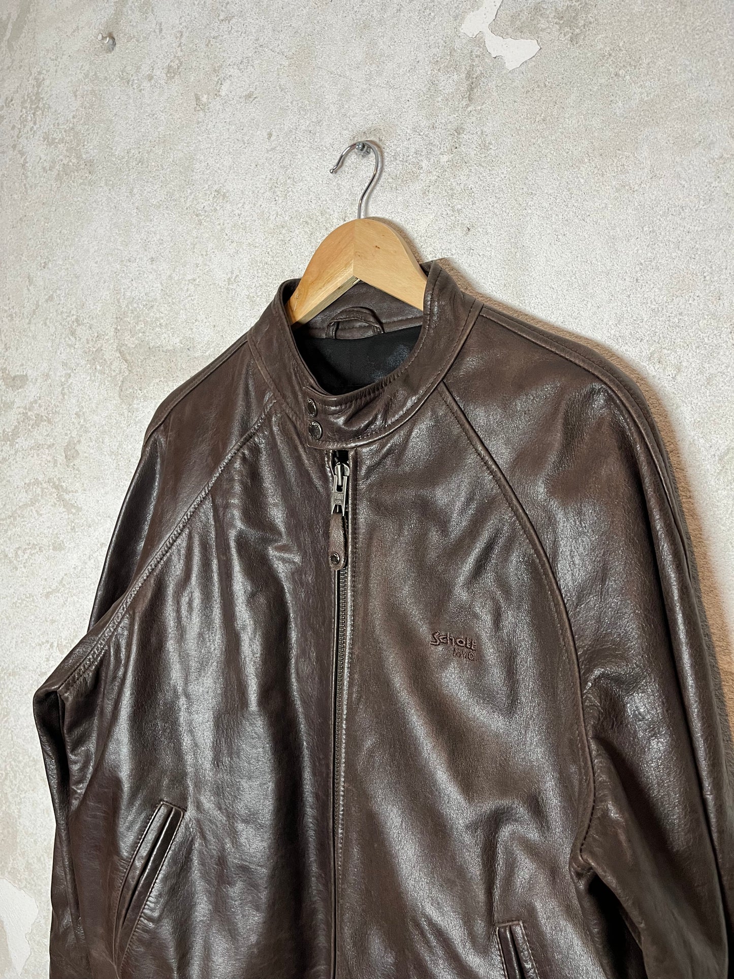 Schott NYC dark brown leather motor jacket - L