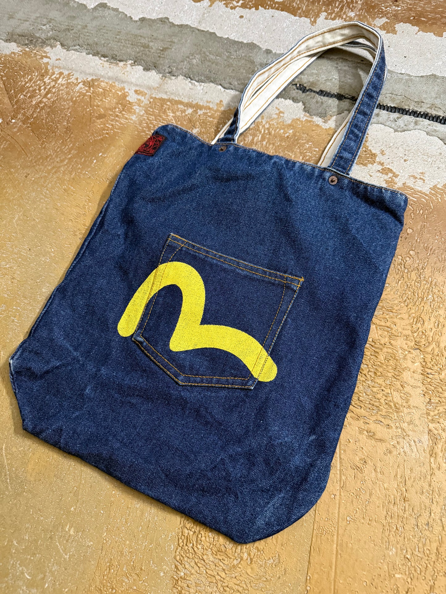Evisu reversible denim tote bag