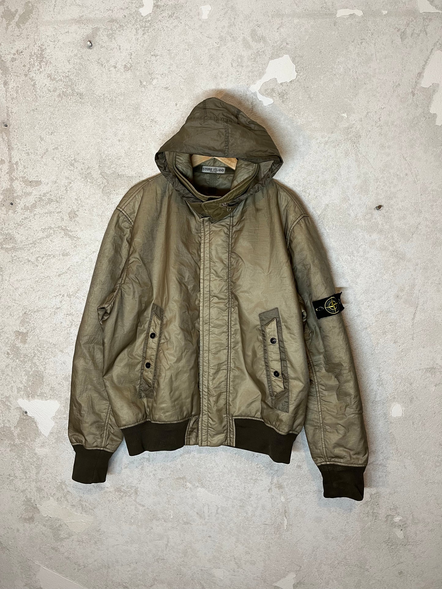 Stone Island vintage 2000s 90s khaki brown crinkle jacket bomber