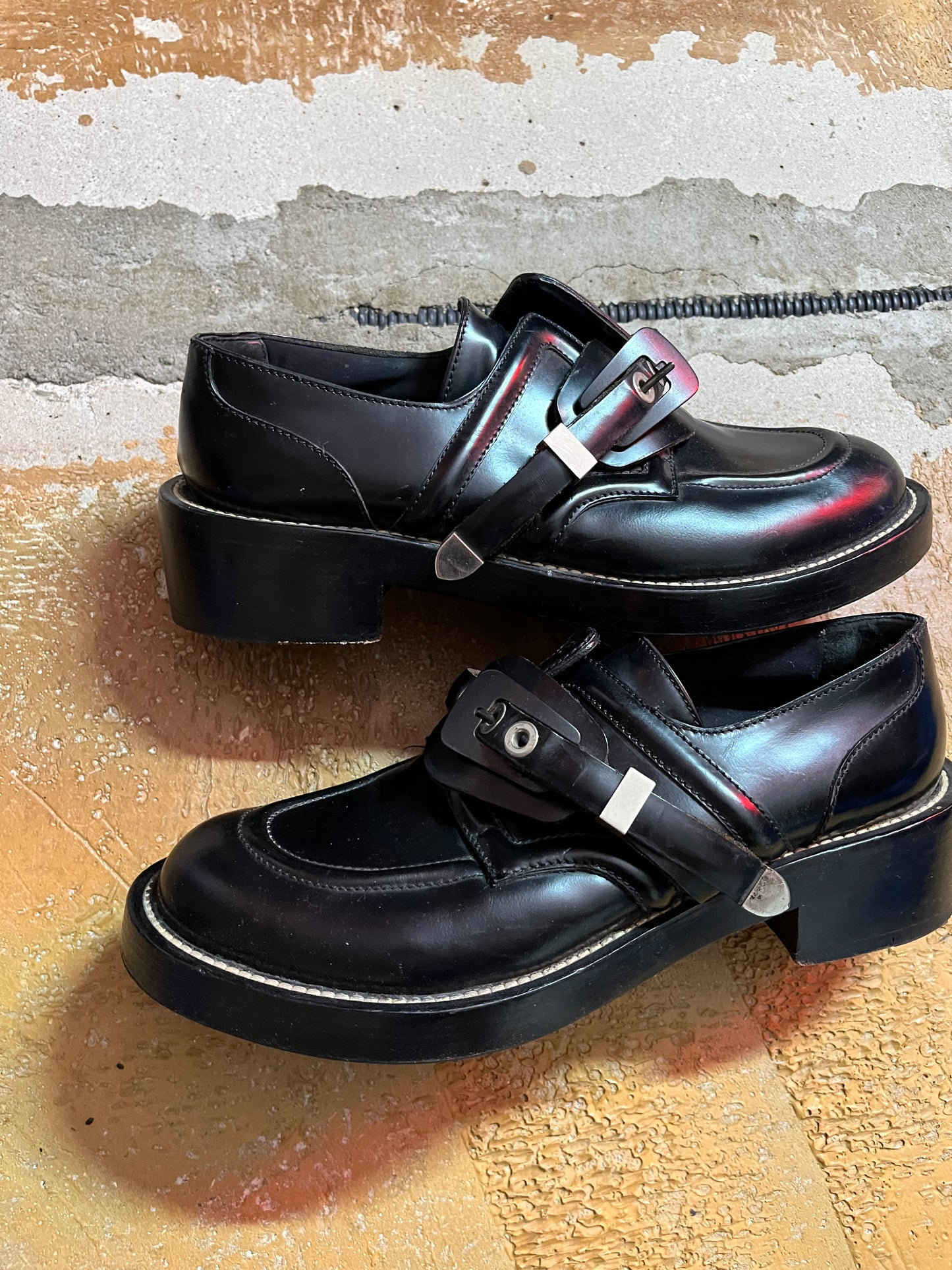 Balenciaga black belt leather boots - 42