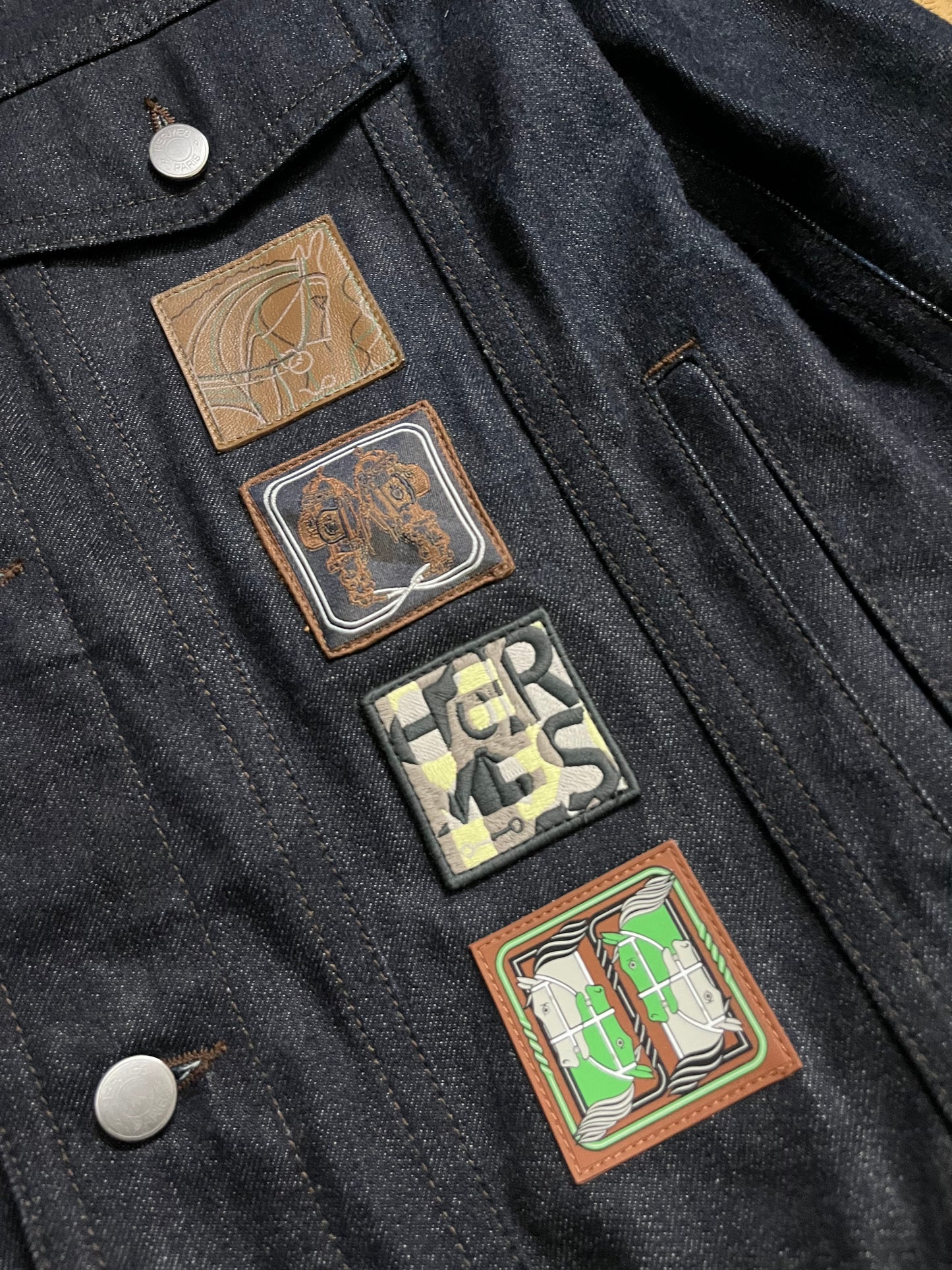 Hermes “Icones au Carre” embroidered denim jacket - S