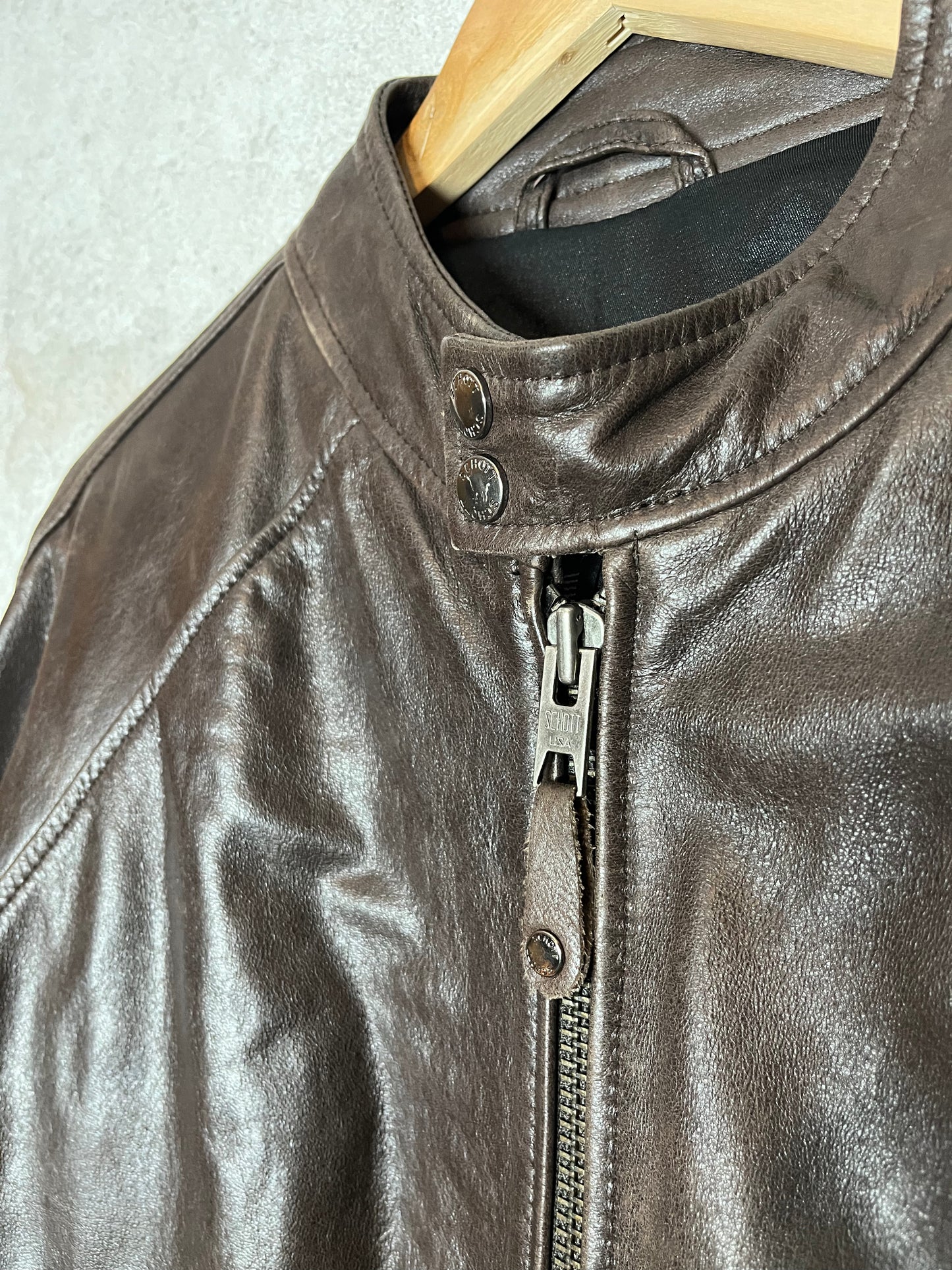 Schott NYC dark brown leather motor jacket - L