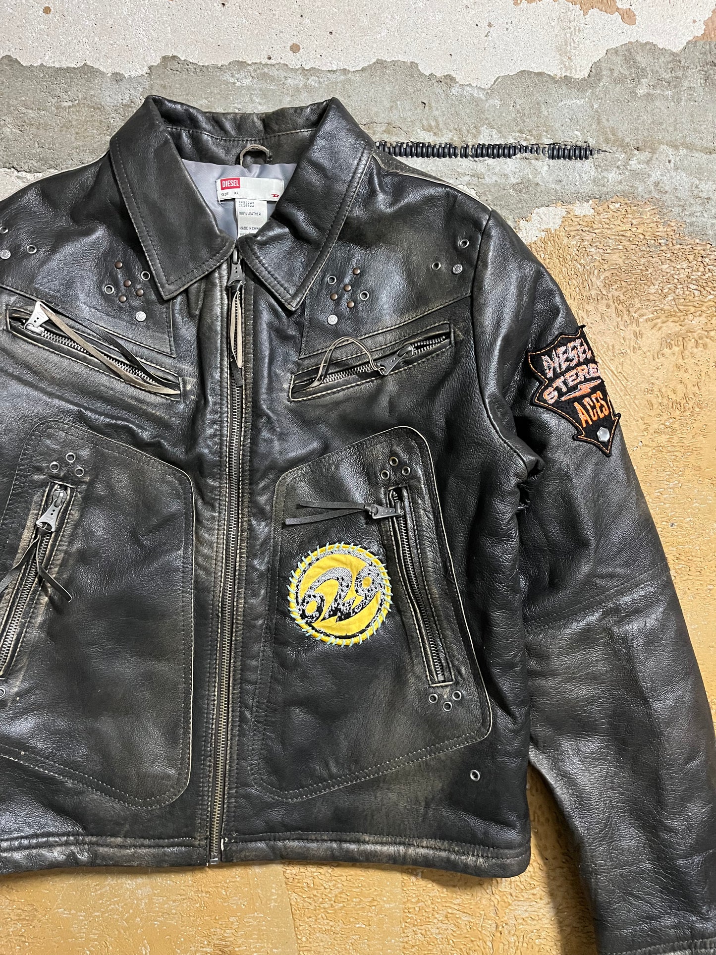 Diesel vintage leather motor jacket - S