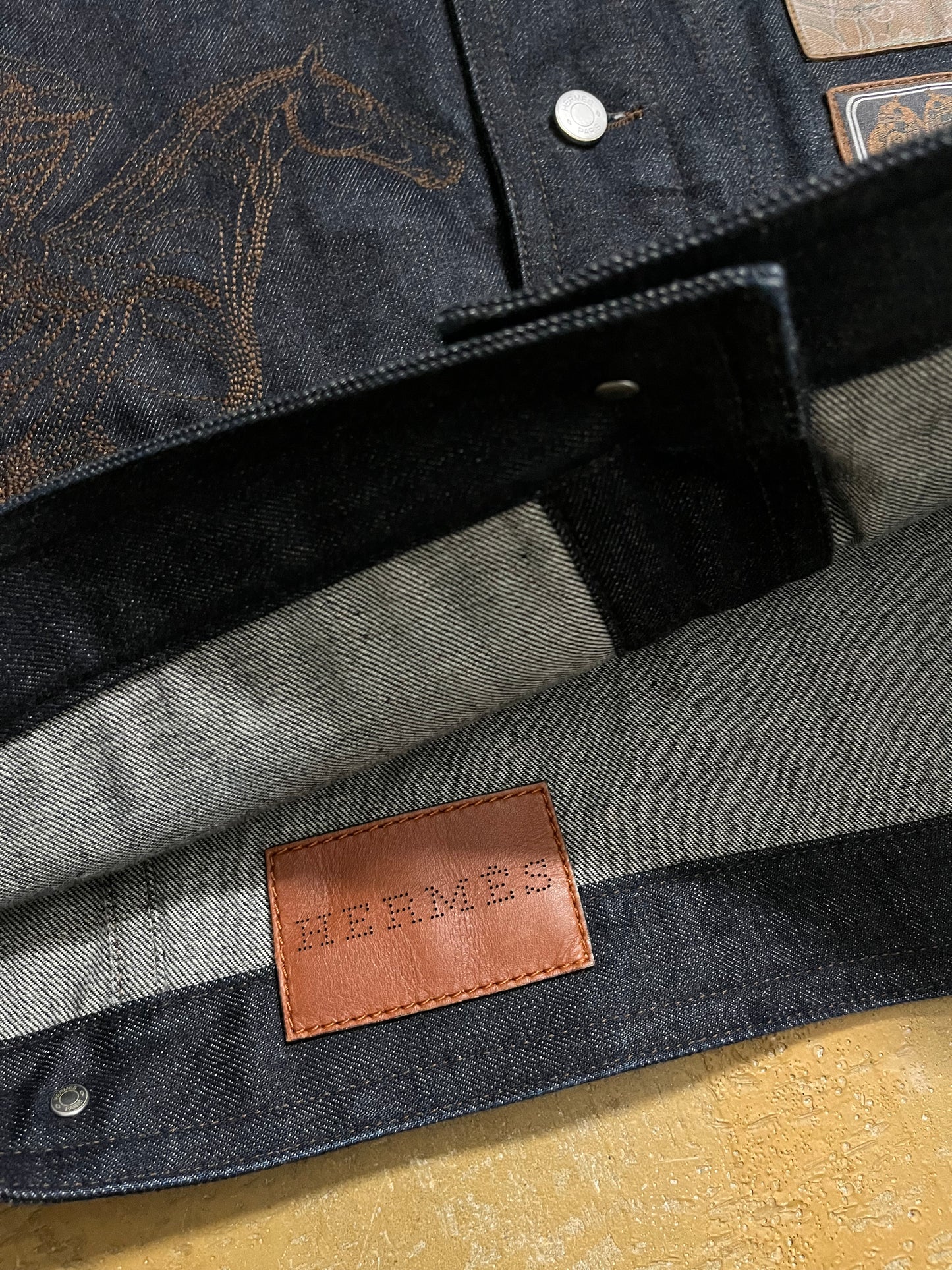 Hermes “Icones au Carre” embroidered denim jacket - S