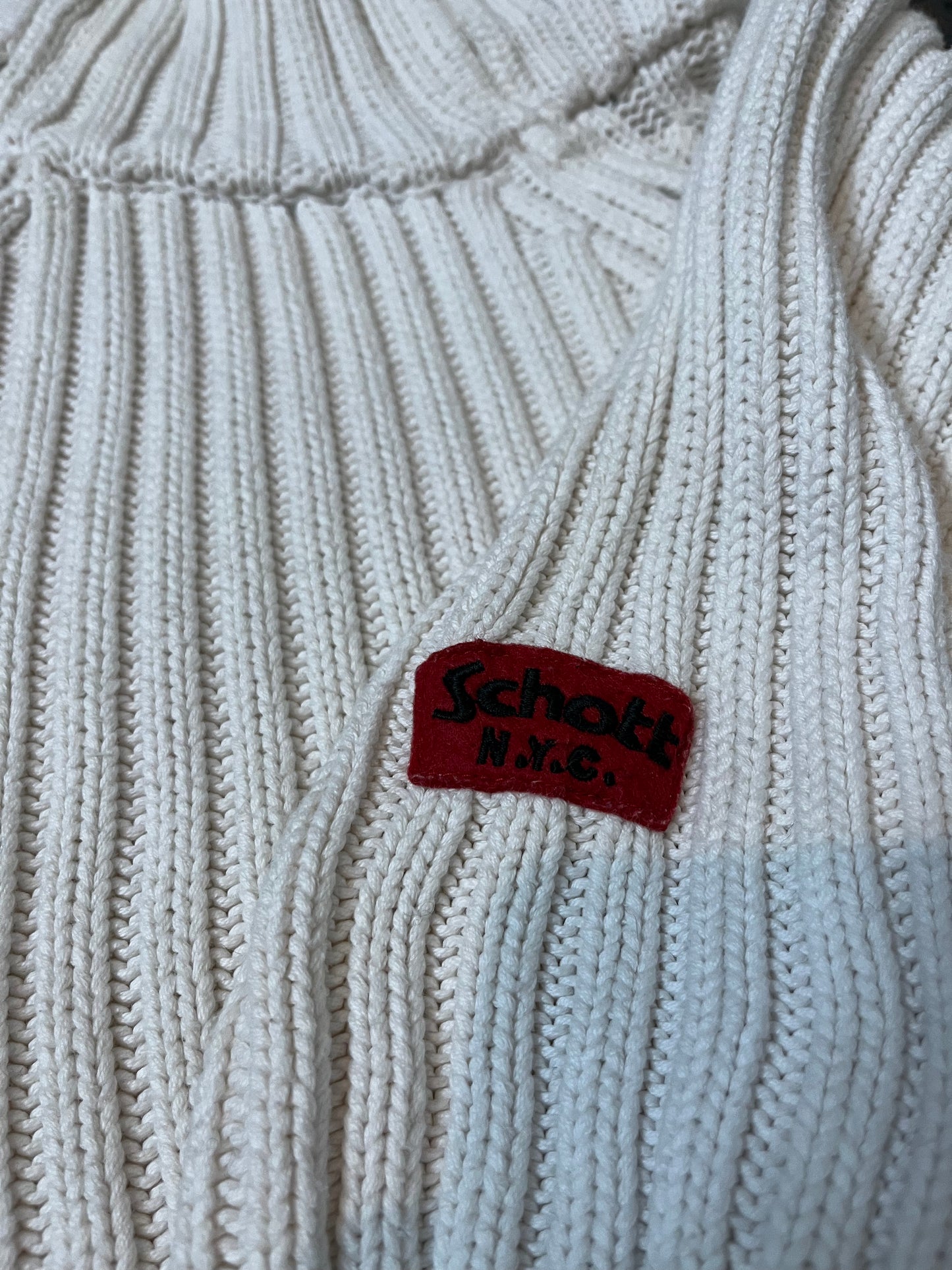 Schott 2000s gorpcore knitwear hooded sweater assymetrical zip ribbed - XL
