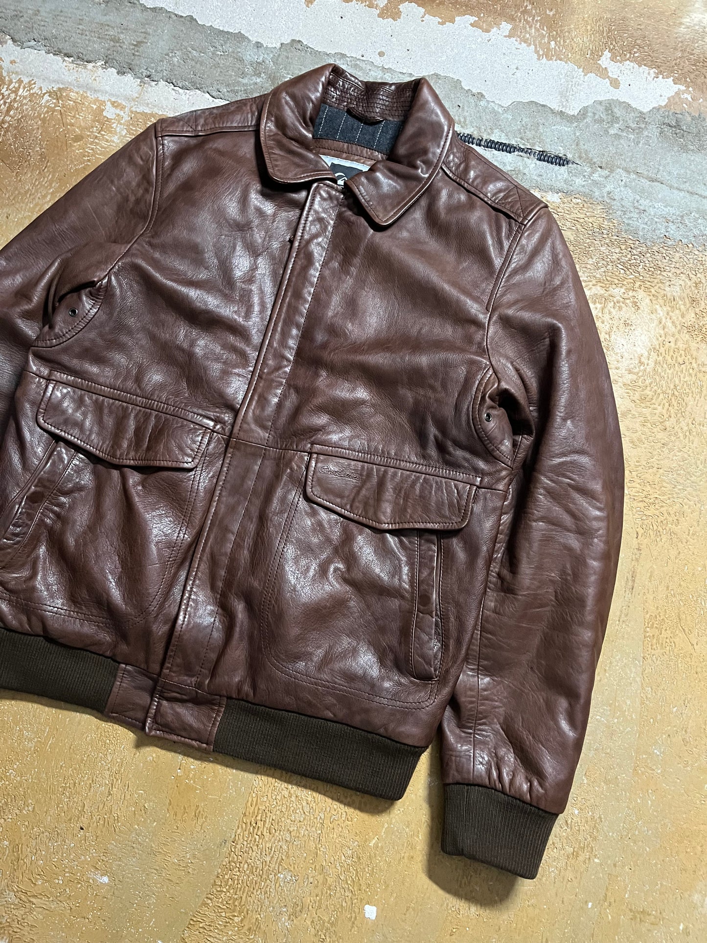 Quiksilver plaid blanket lined leather jacket - L